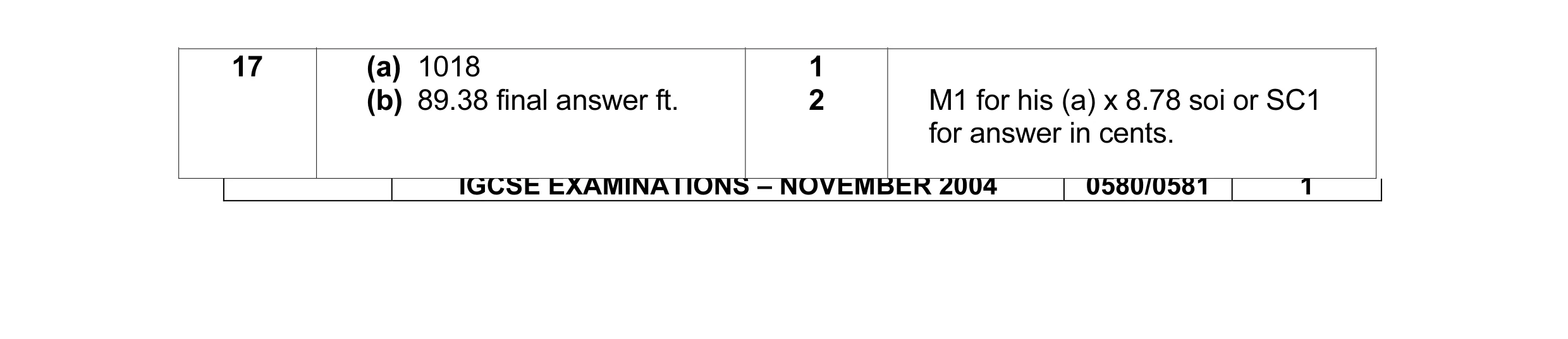 Mark scheme for question 3