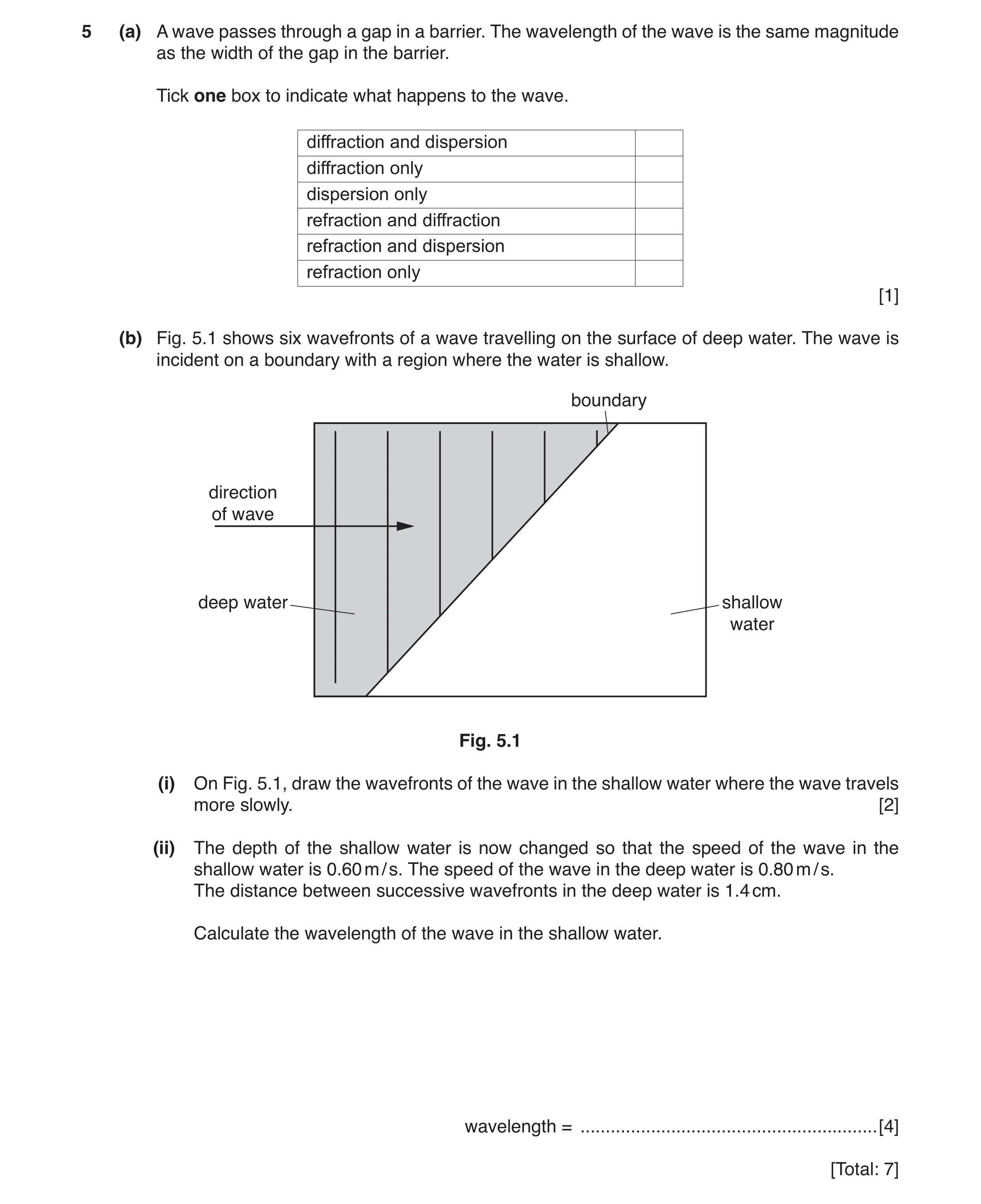 Question 2: (a) A wave passes through a gap in a barrier. The wavelength of the wave is the same magnitude as the width of the gap in the barrier. Tick…