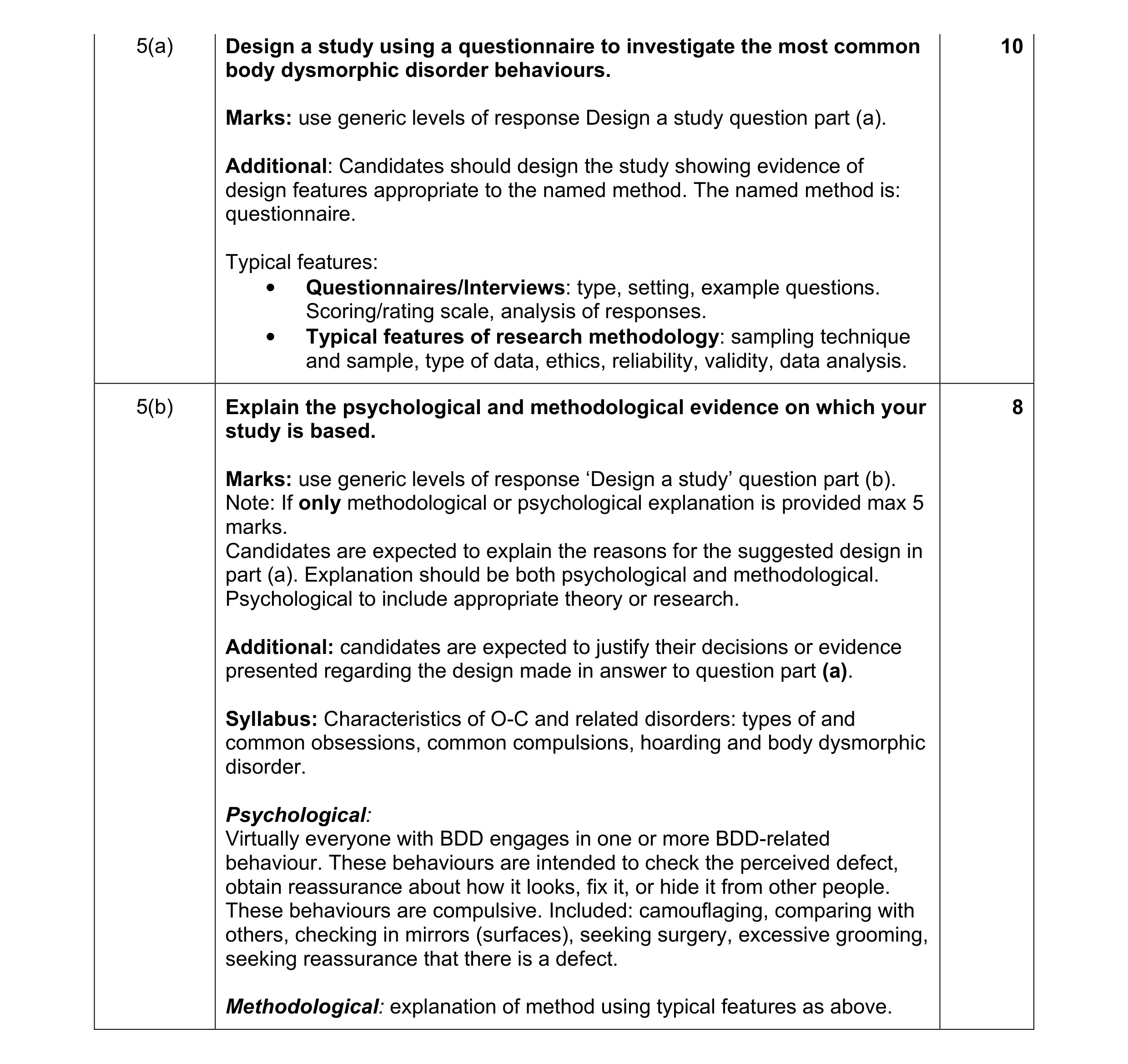 Mark scheme for question 2