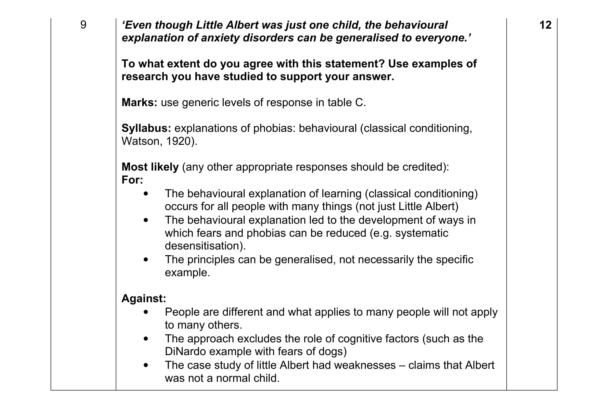 Mark scheme for question 2