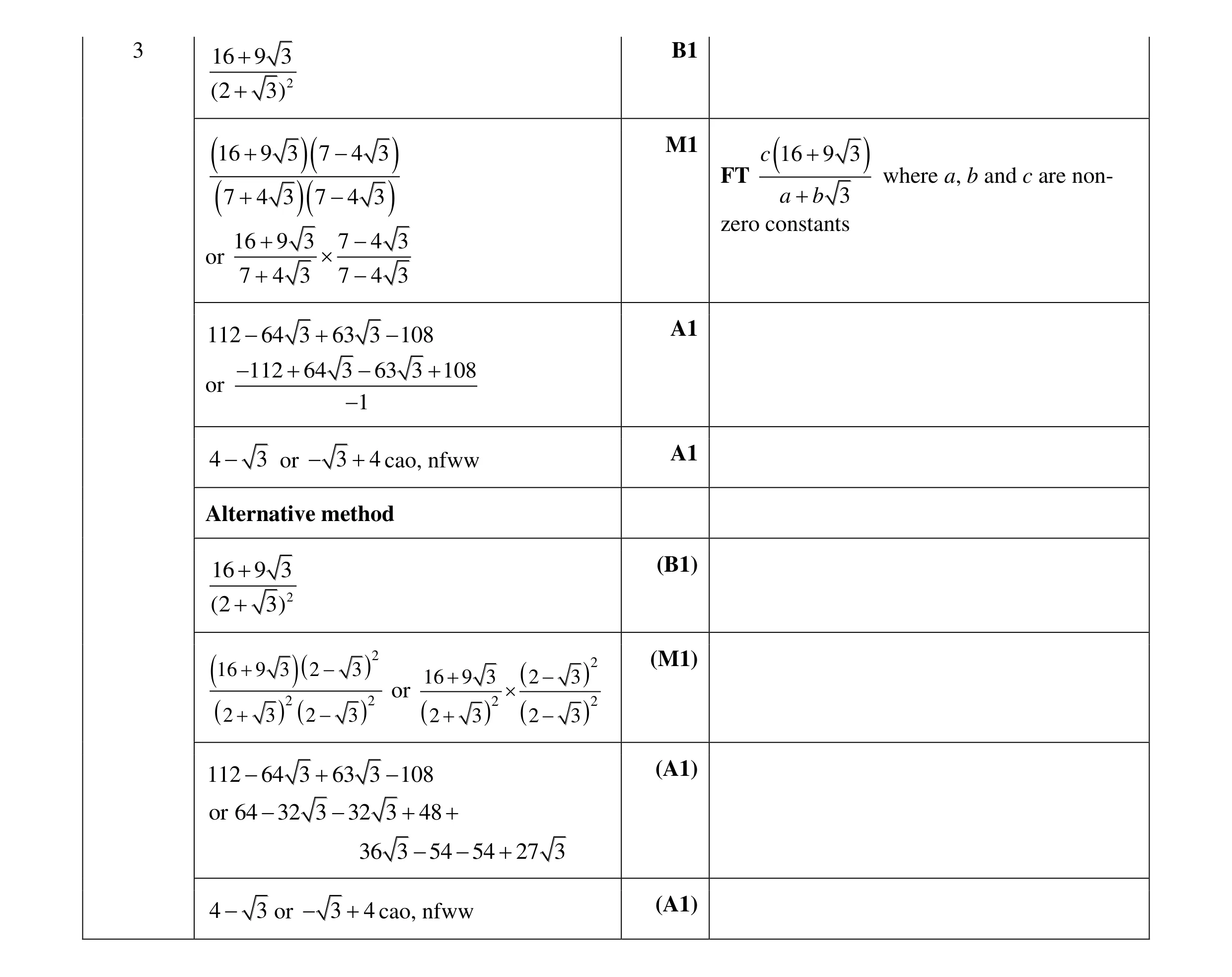 Mark scheme for question 13