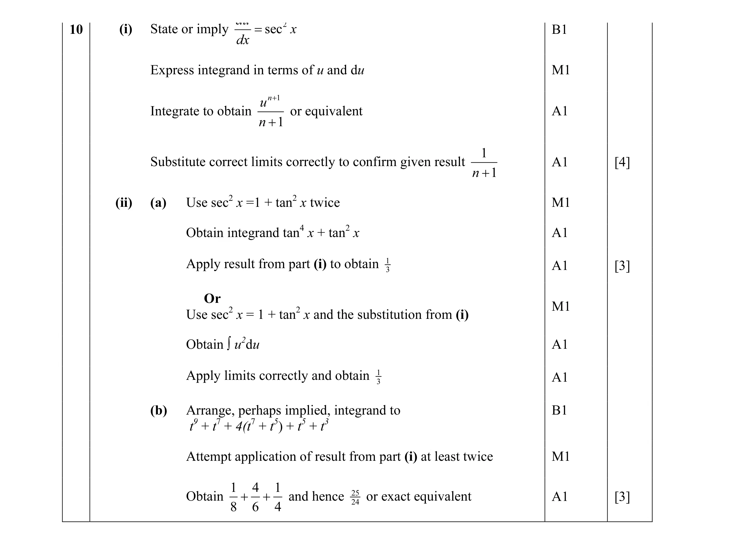Mark scheme for question 8