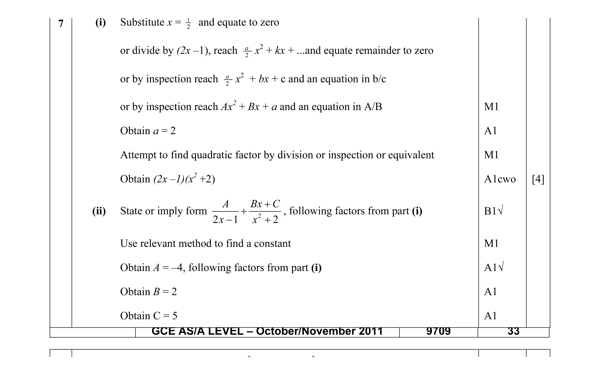Mark scheme for question 14