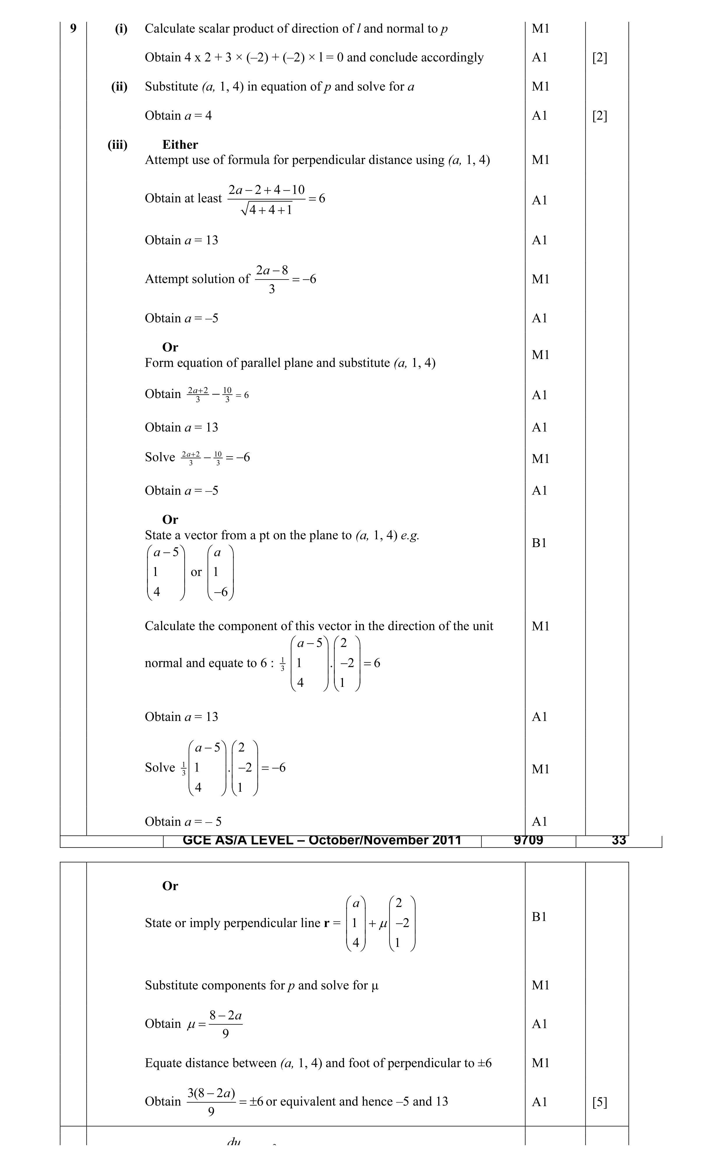 Mark scheme for question 18