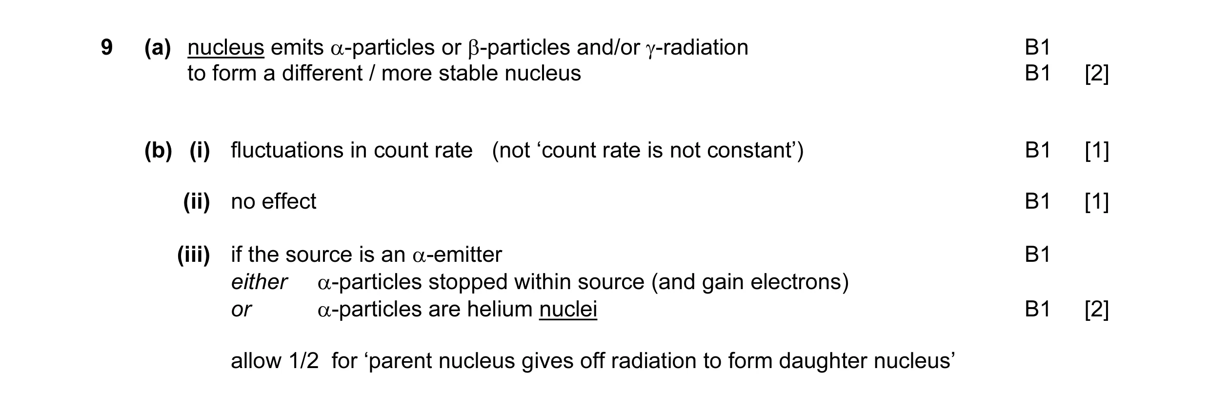 Mark scheme for question 10