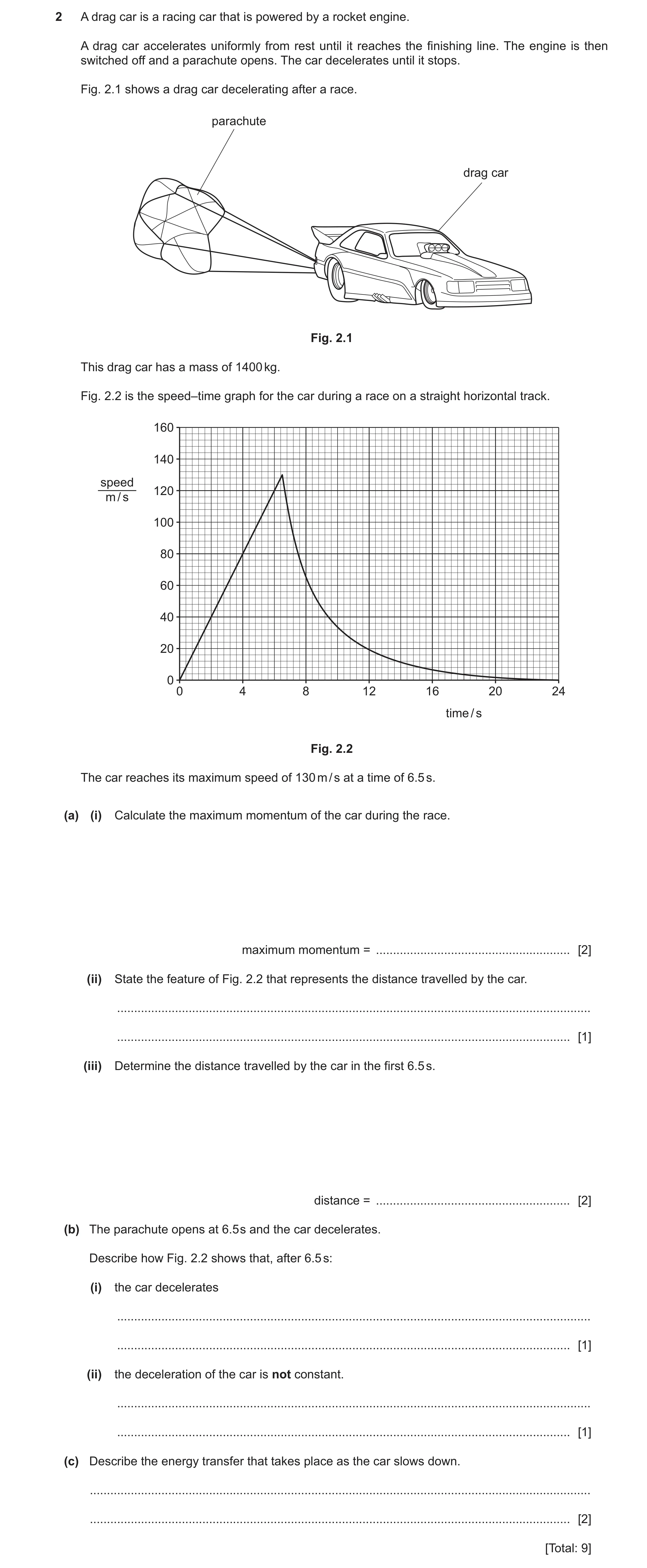 Question 26: A drag car is a racing car that is powered by a rocket engine. A drag car accelerates uniformly from rest until it reaches the finishing li…