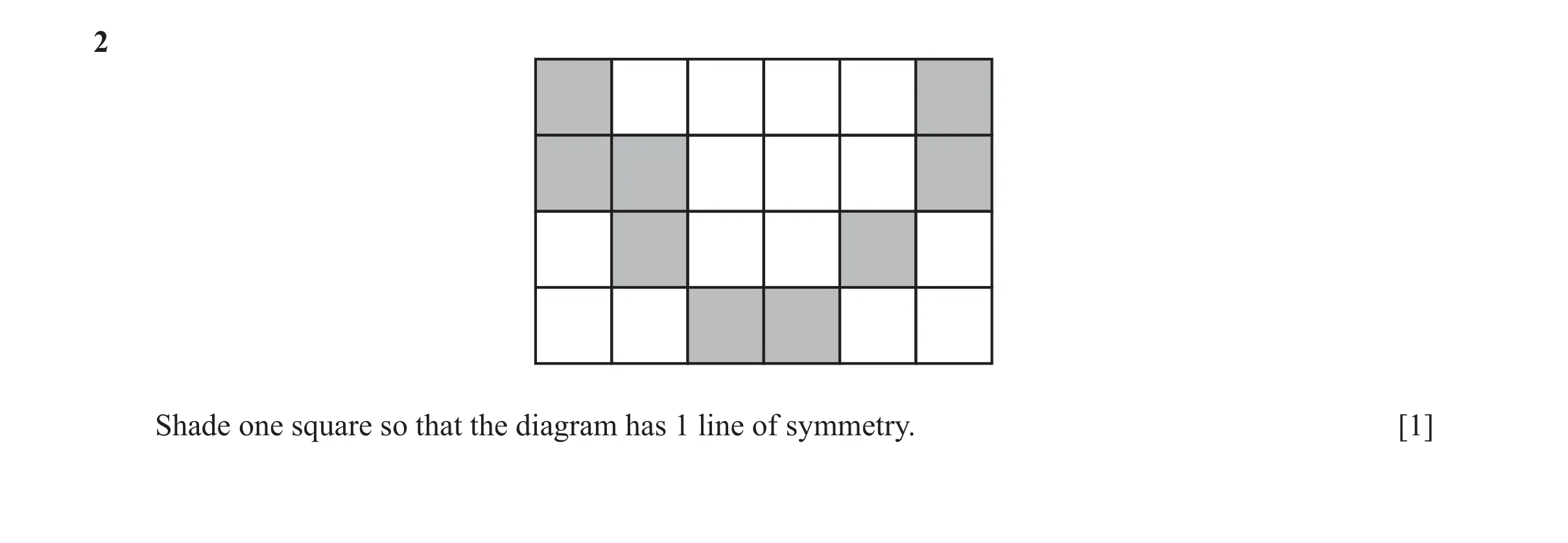 Question 32: Shade one square so that the diagram has 1 line of symmetry. [1]