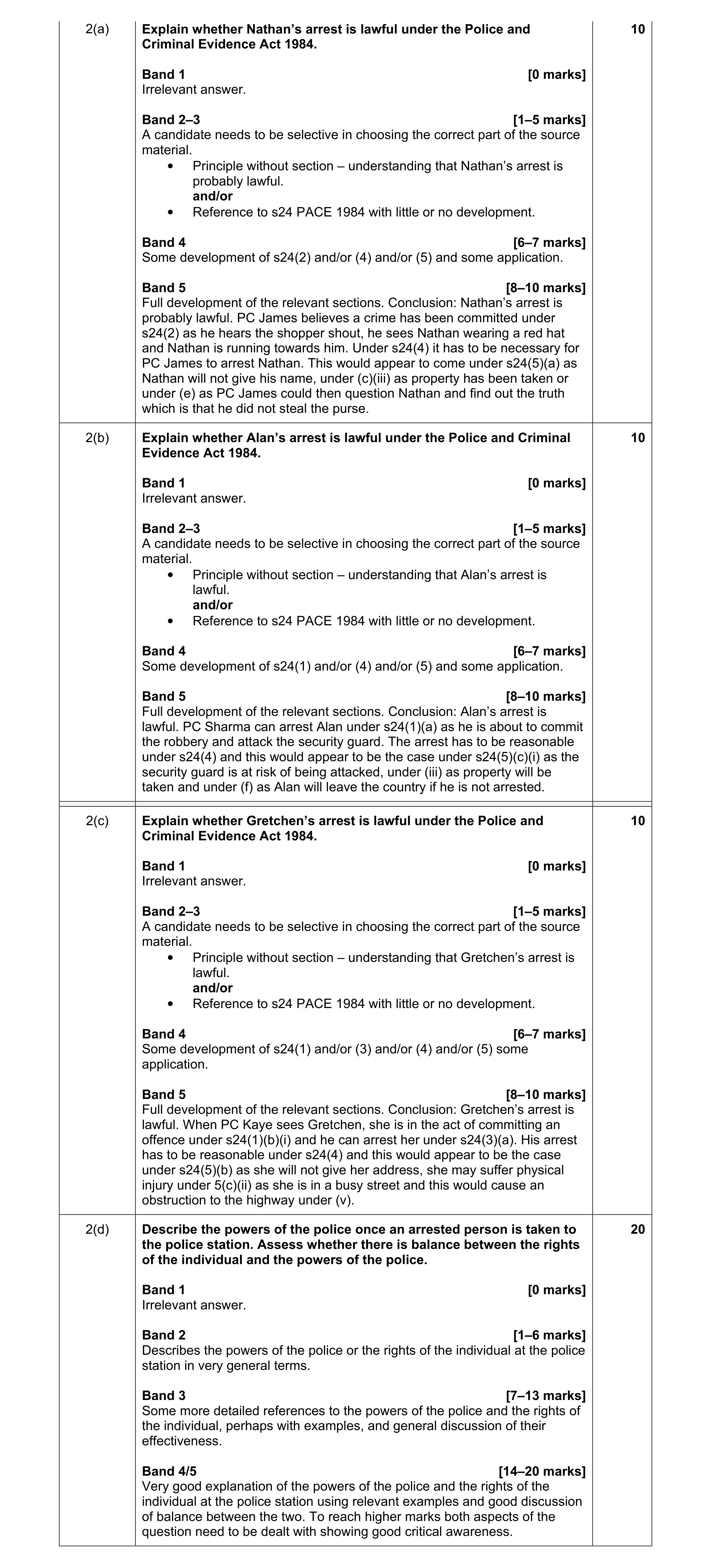 Mark scheme for question 7