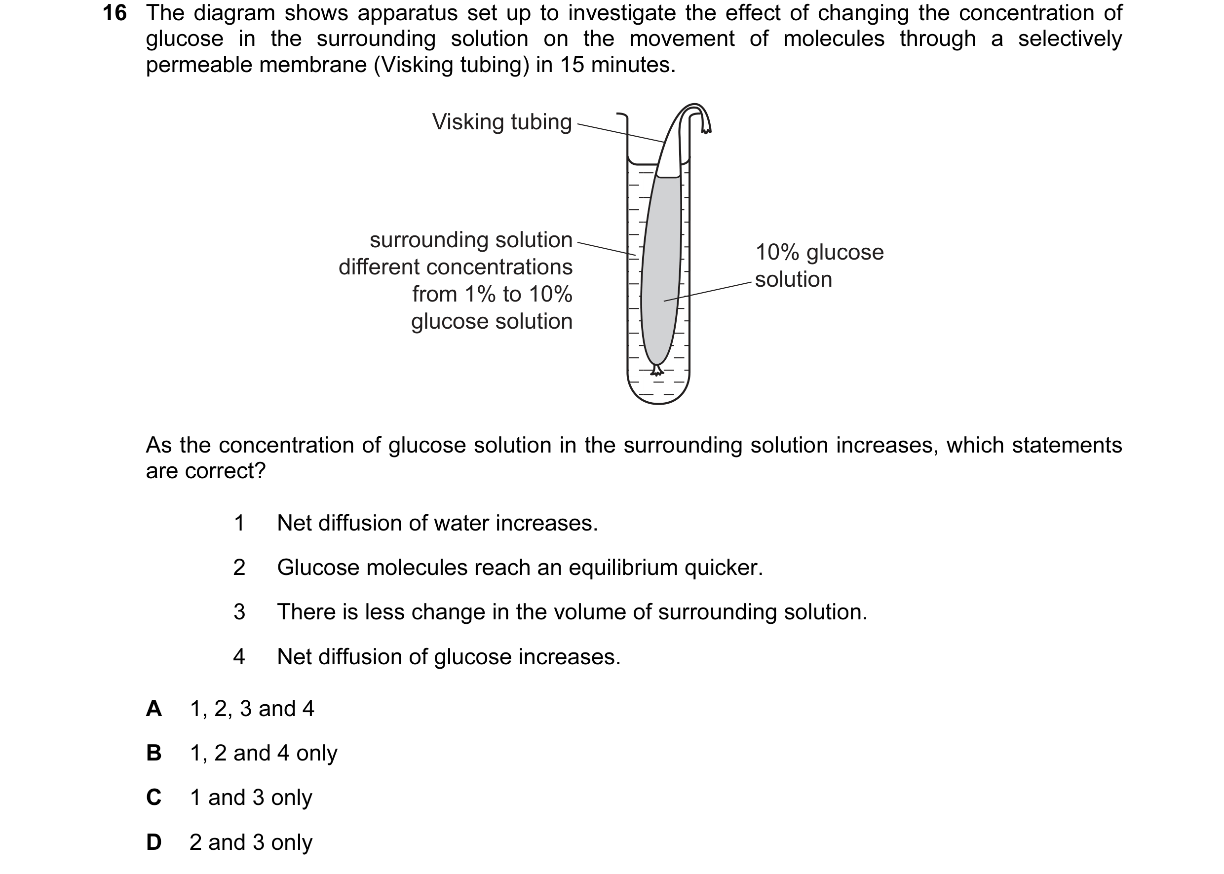 Question 91: The diagram shows apparatus set up to investigate the effect of changing the concentration of glucose in the surrounding solution on the mo…