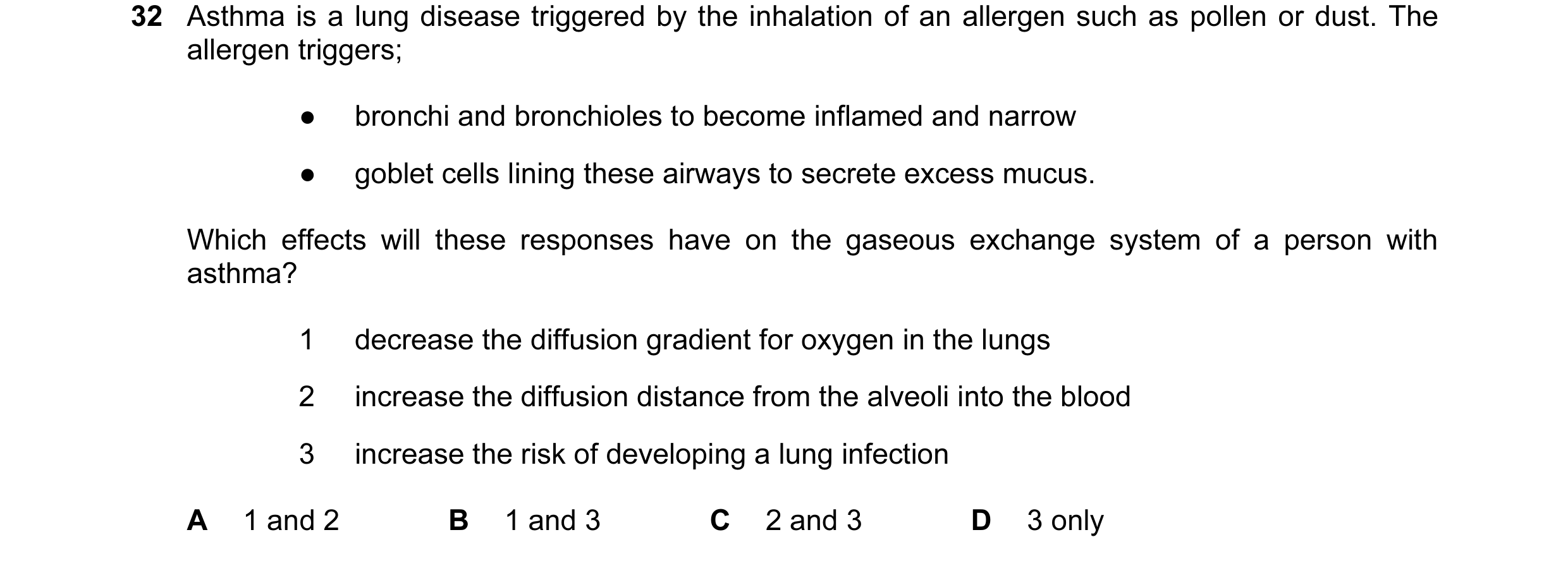 Question 92: Asthma is a lung disease triggered by the inhalation of an allergen such as pollen or dust. The allergen triggers; ● bronchi and bronchiole…