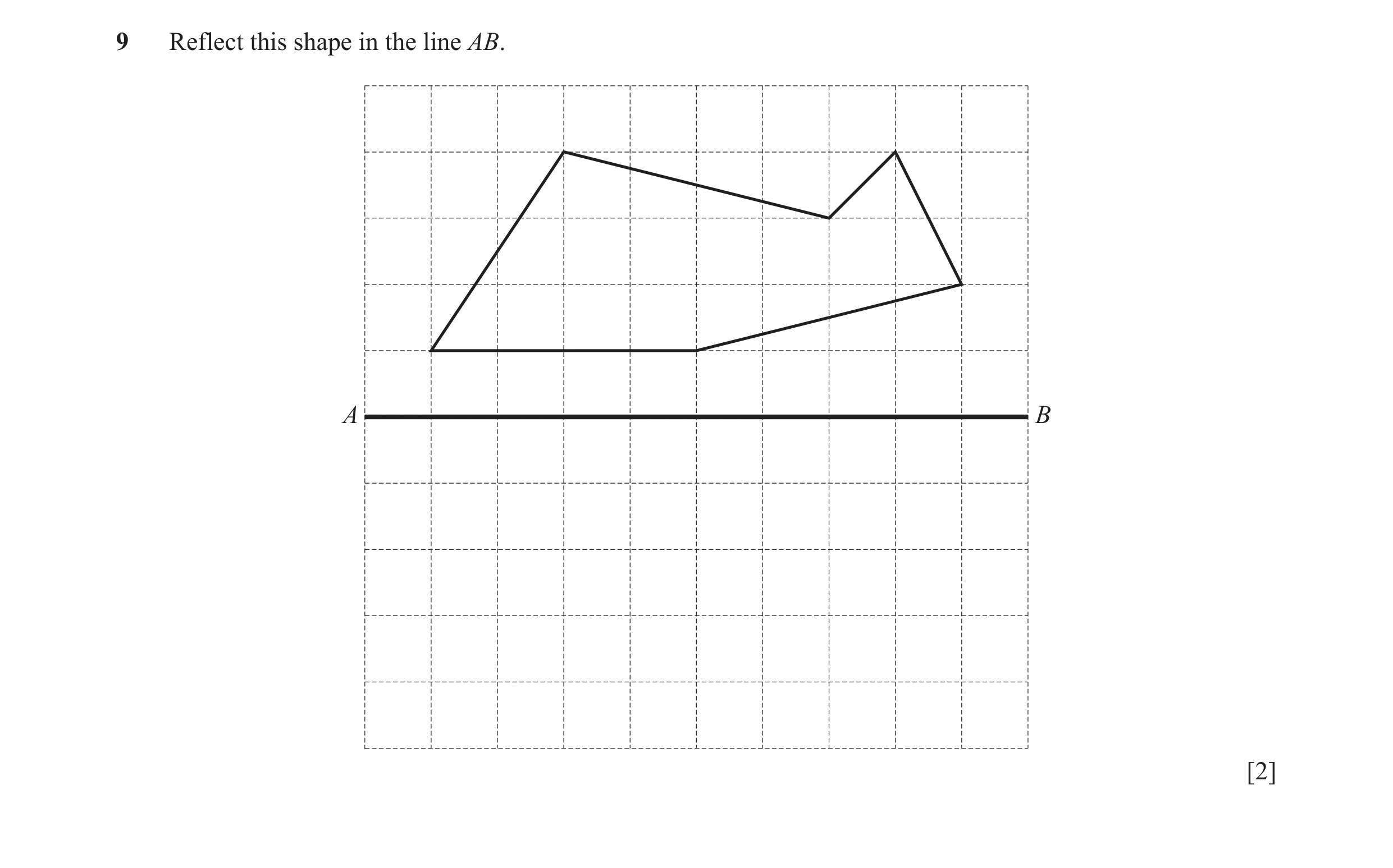Question 11: Reflect this shape in the line AB. A B [2]