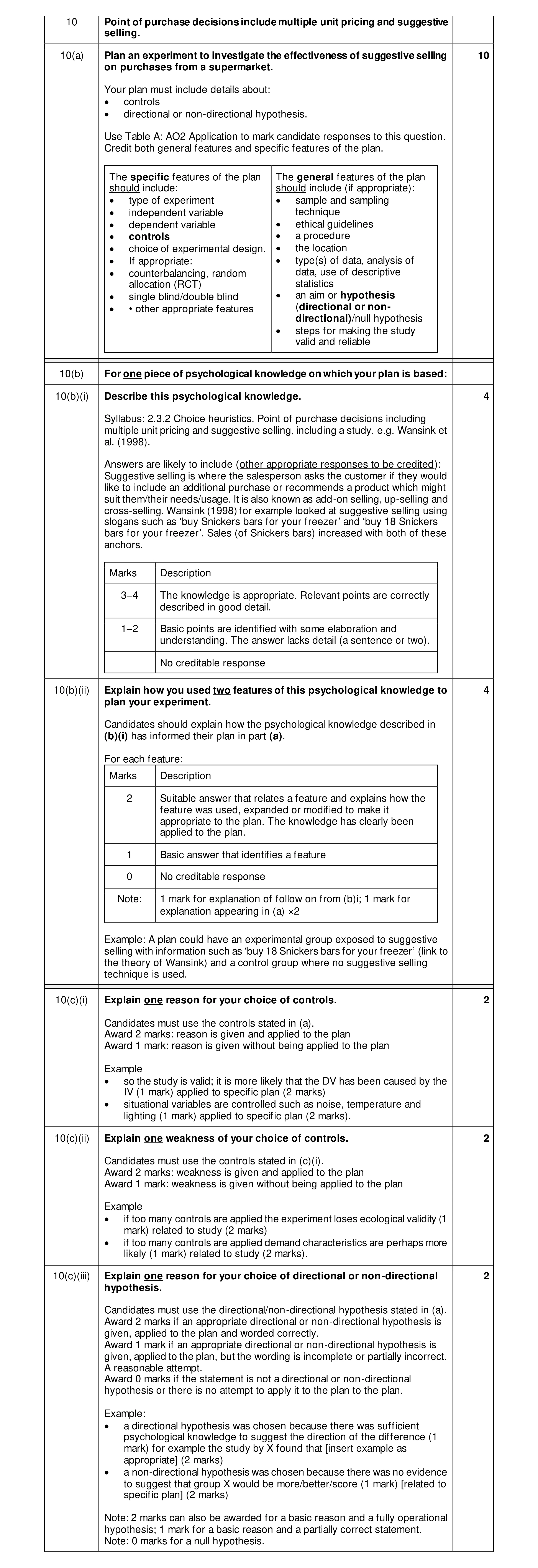 Mark scheme for question 68