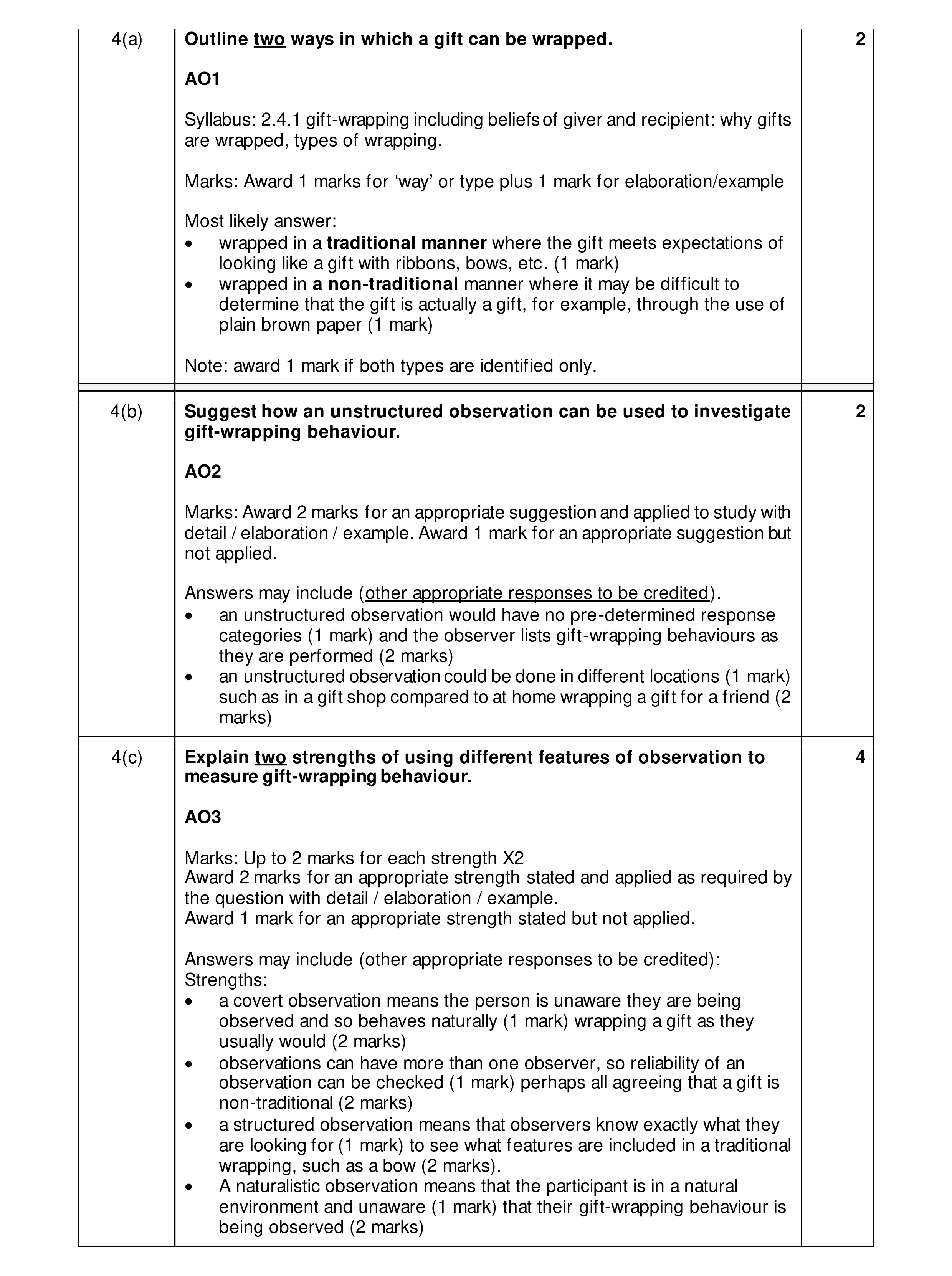 Mark scheme for question 17