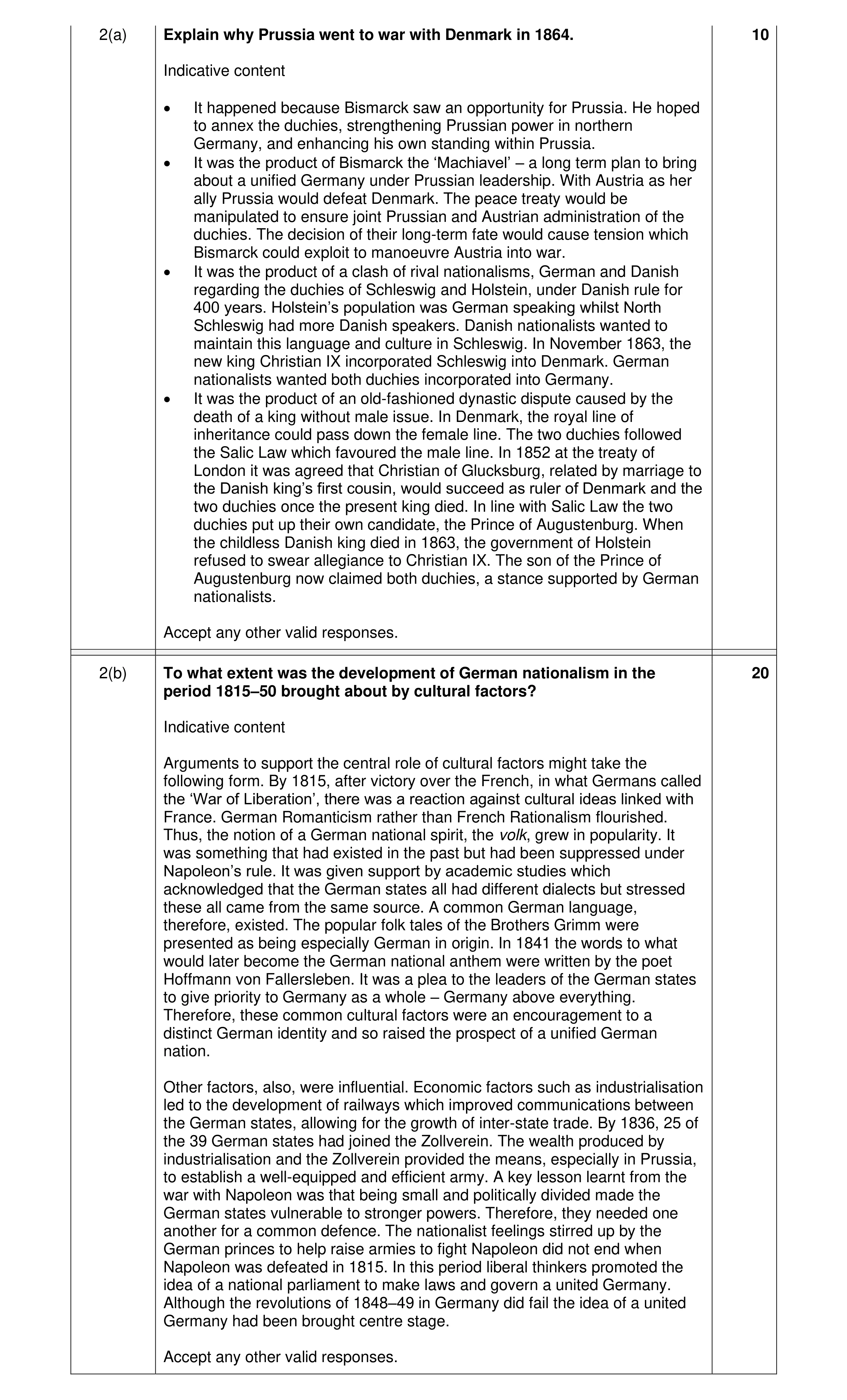 Mark scheme for question 6