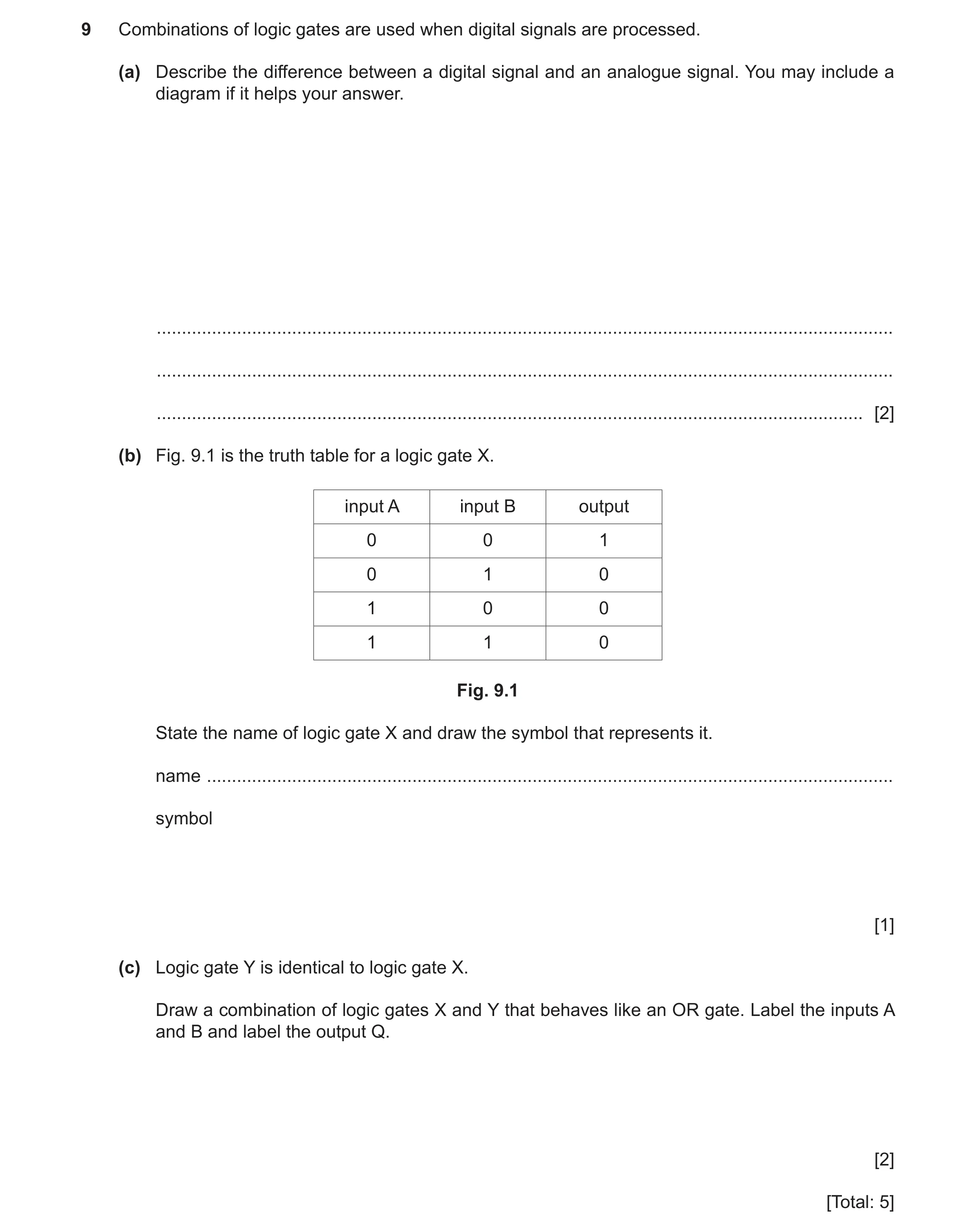 Question 37: Combinations of logic gates are used when digital signals are processed. (a) Describe the difference between a digital signal and an analog…