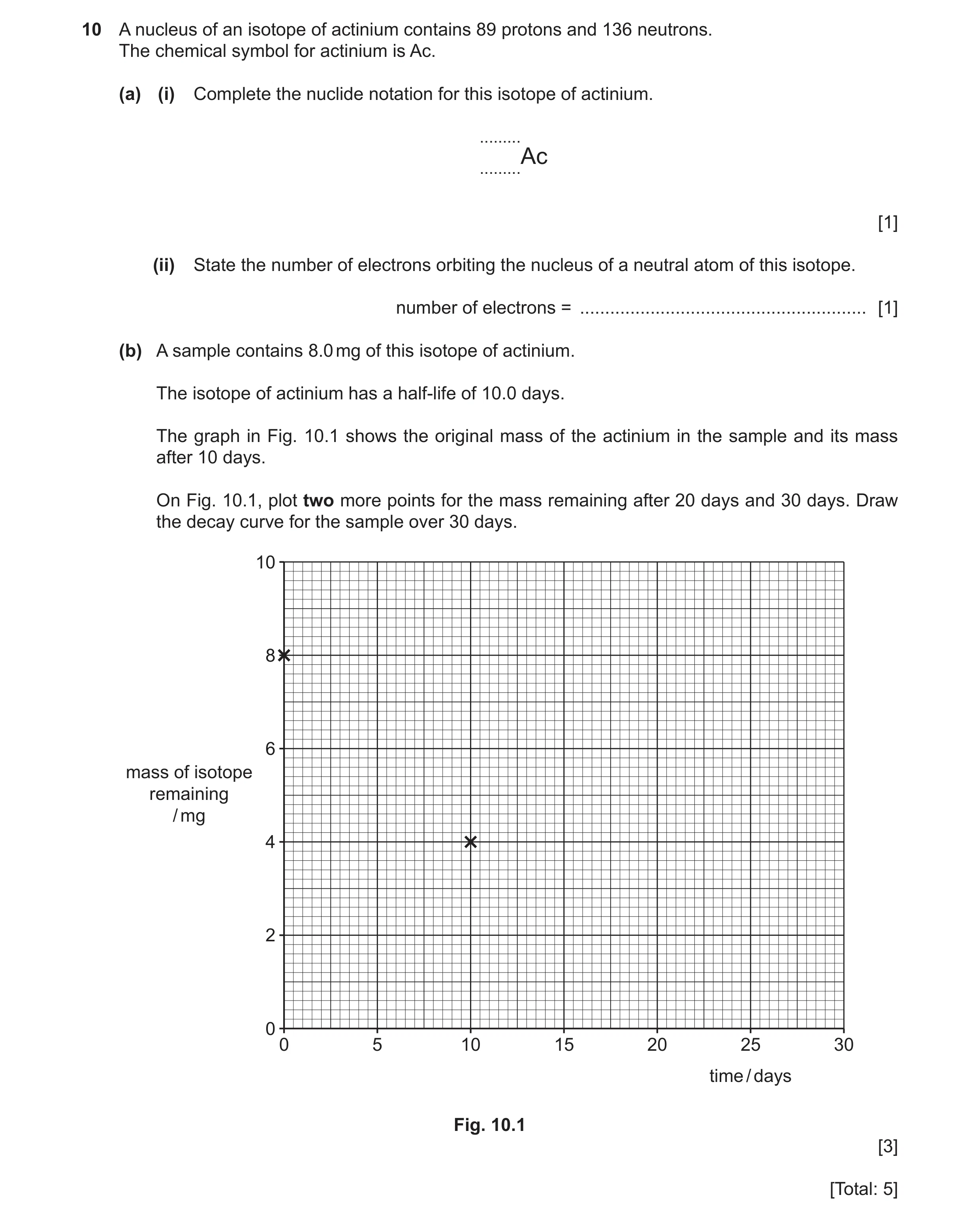 Question 59: A nucleus of an isotope of actinium contains 89 protons and 136 neutrons. The chemical symbol for actinium is Ac. (a) (i) Complete the nucl…