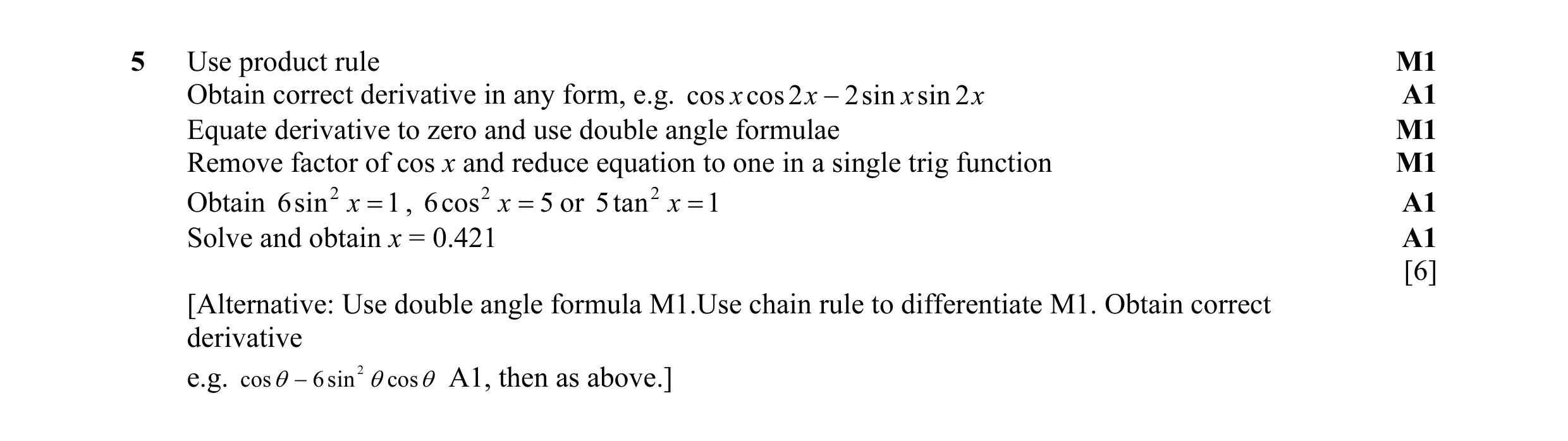 Mark scheme for question 47