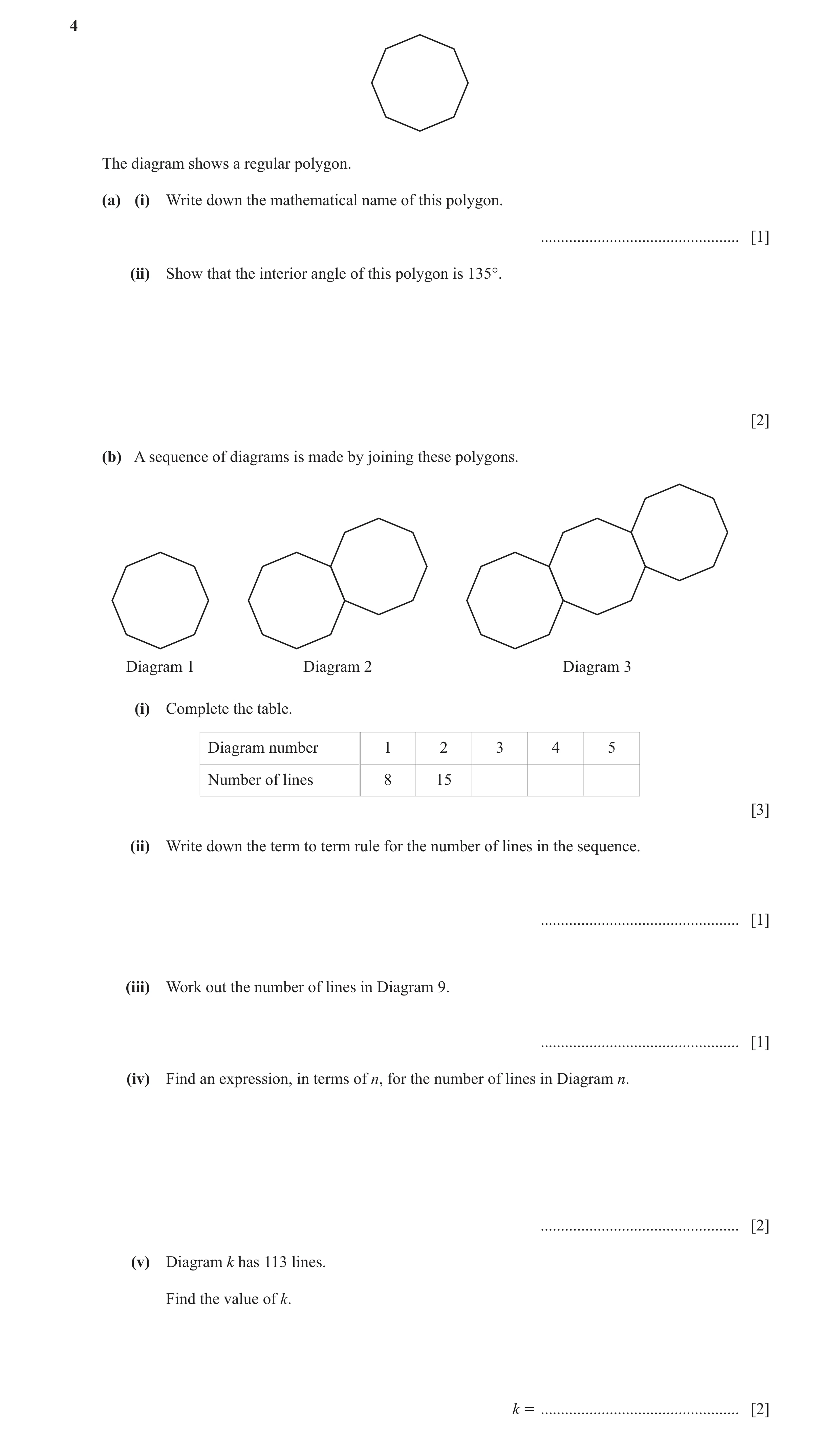 Question 82: The diagram shows a regular polygon. (a) (i) Write down the mathematical name of this polygon. ............................................…