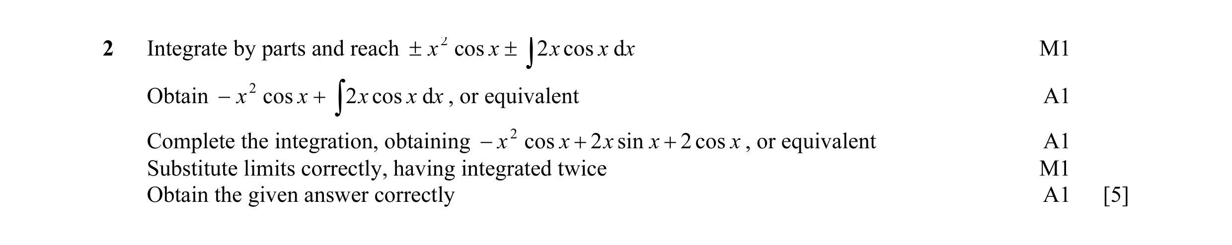 Mark scheme for question 15