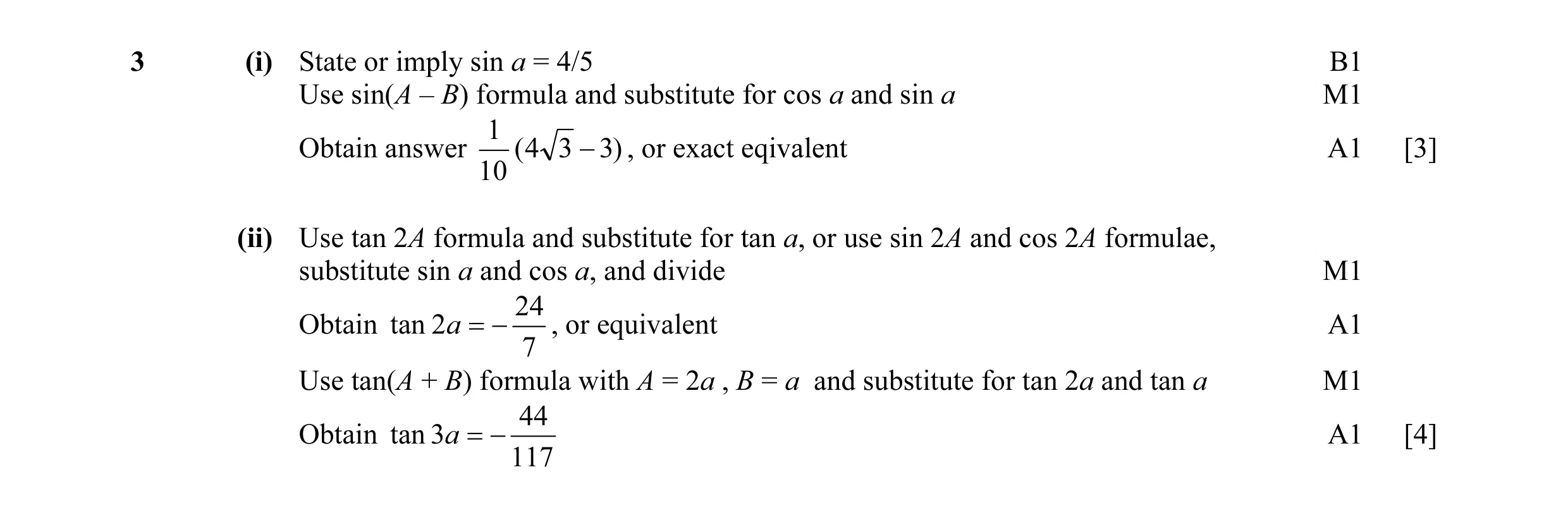 Mark scheme for question 15