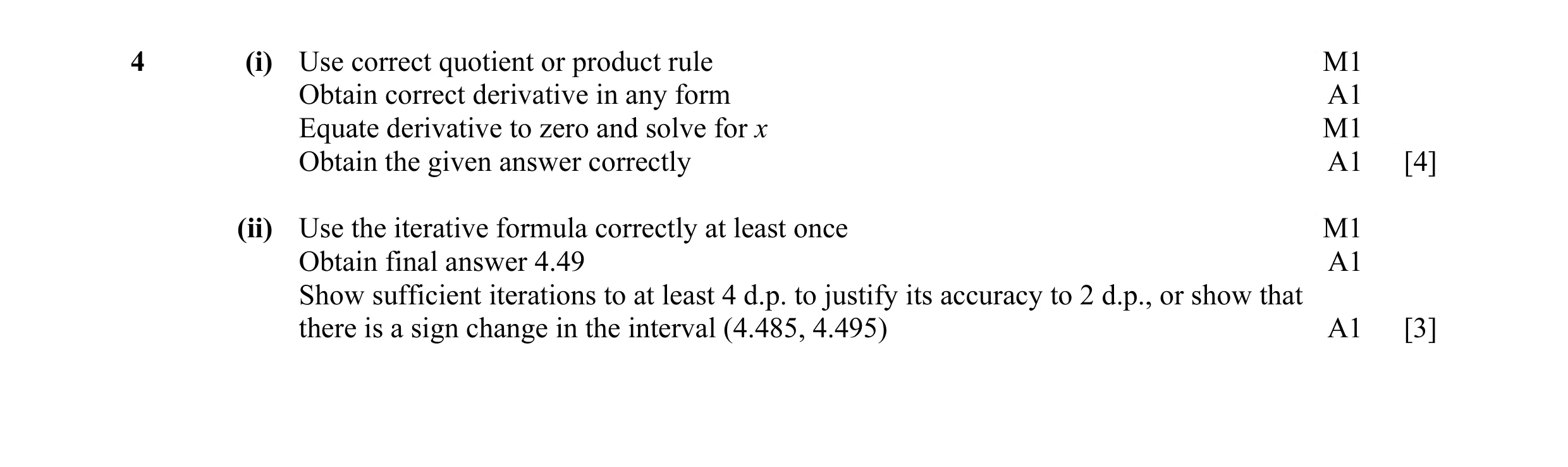 Mark scheme for question 11