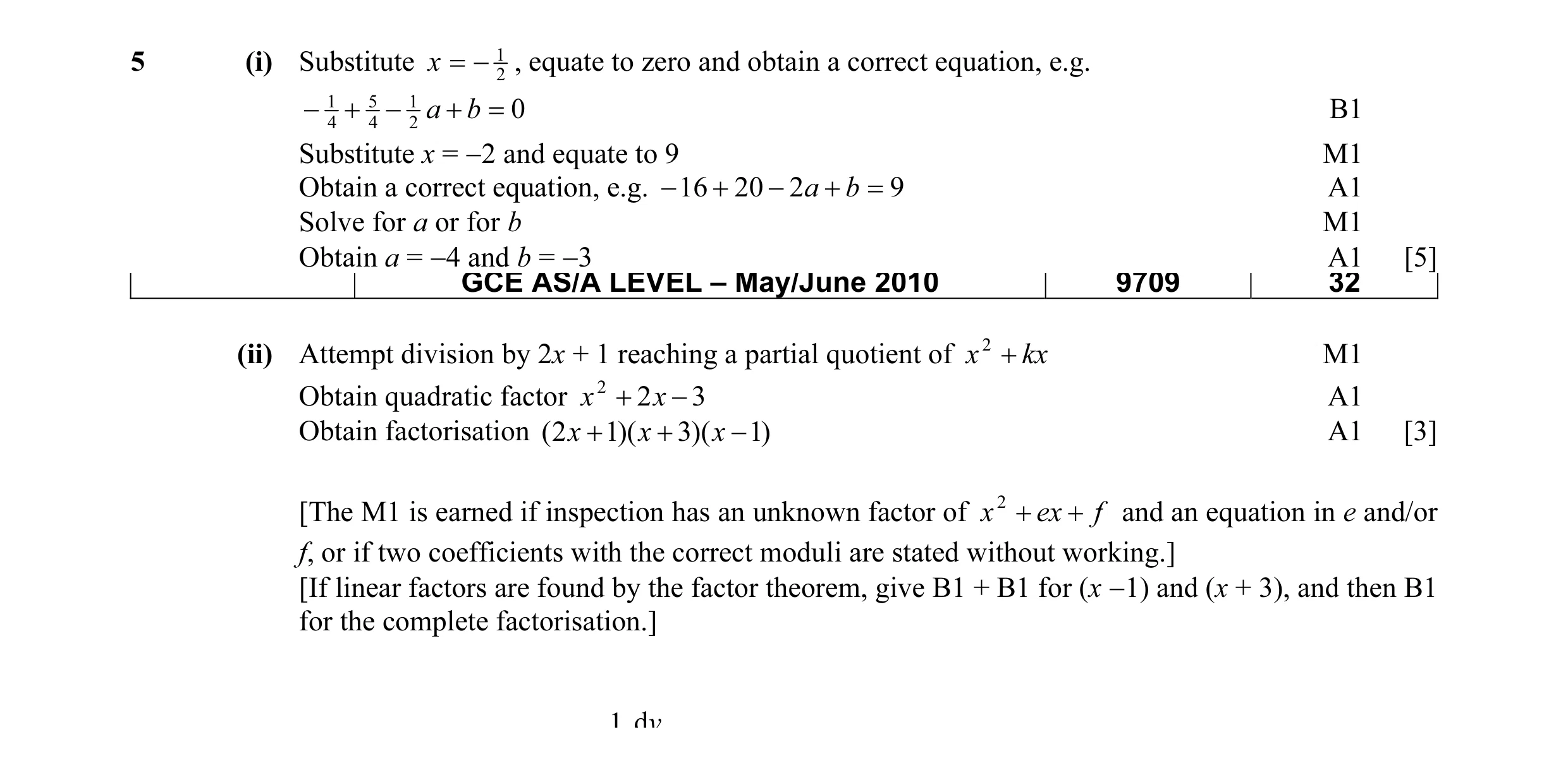 Mark scheme for question 8