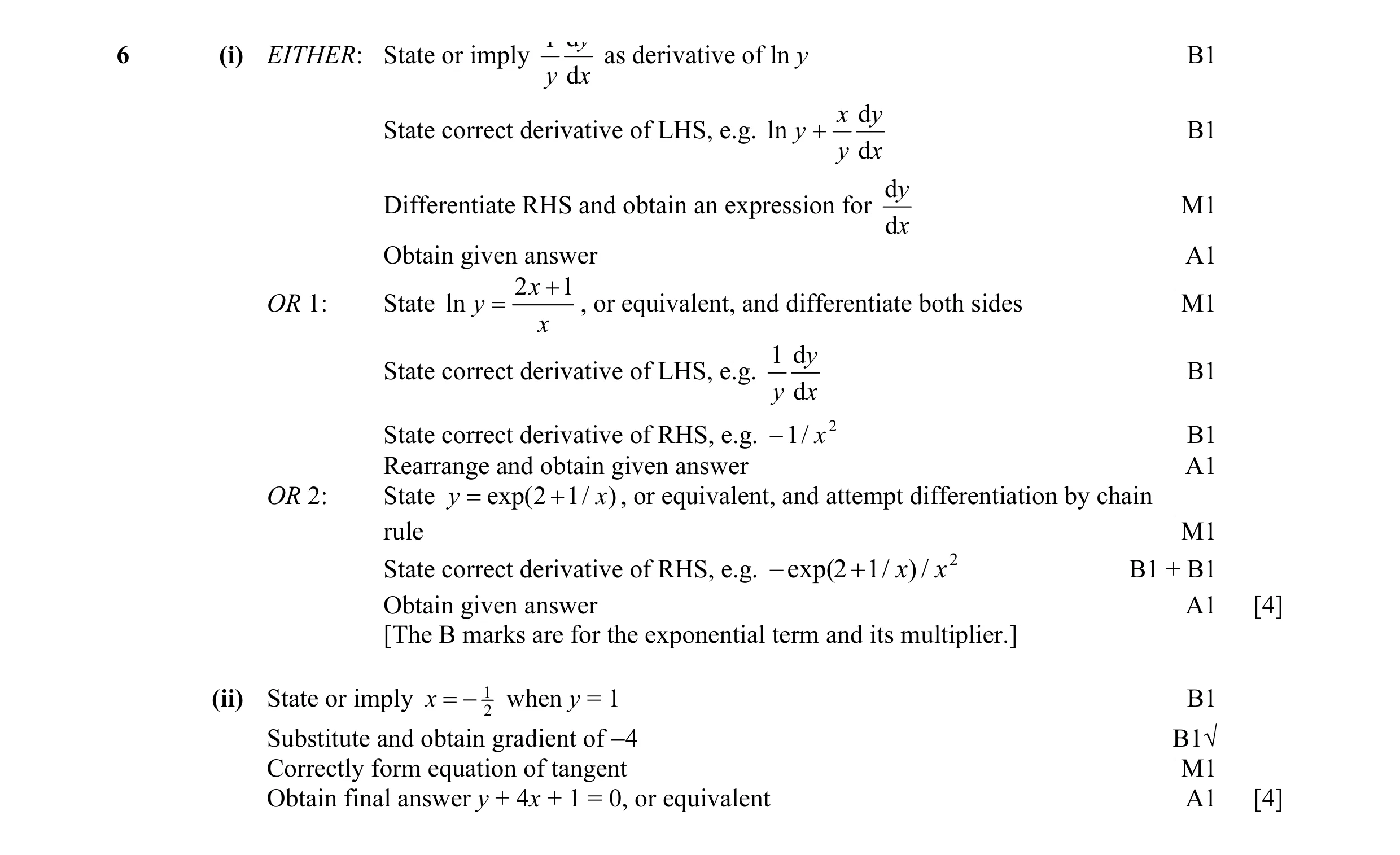 Mark scheme for question 10