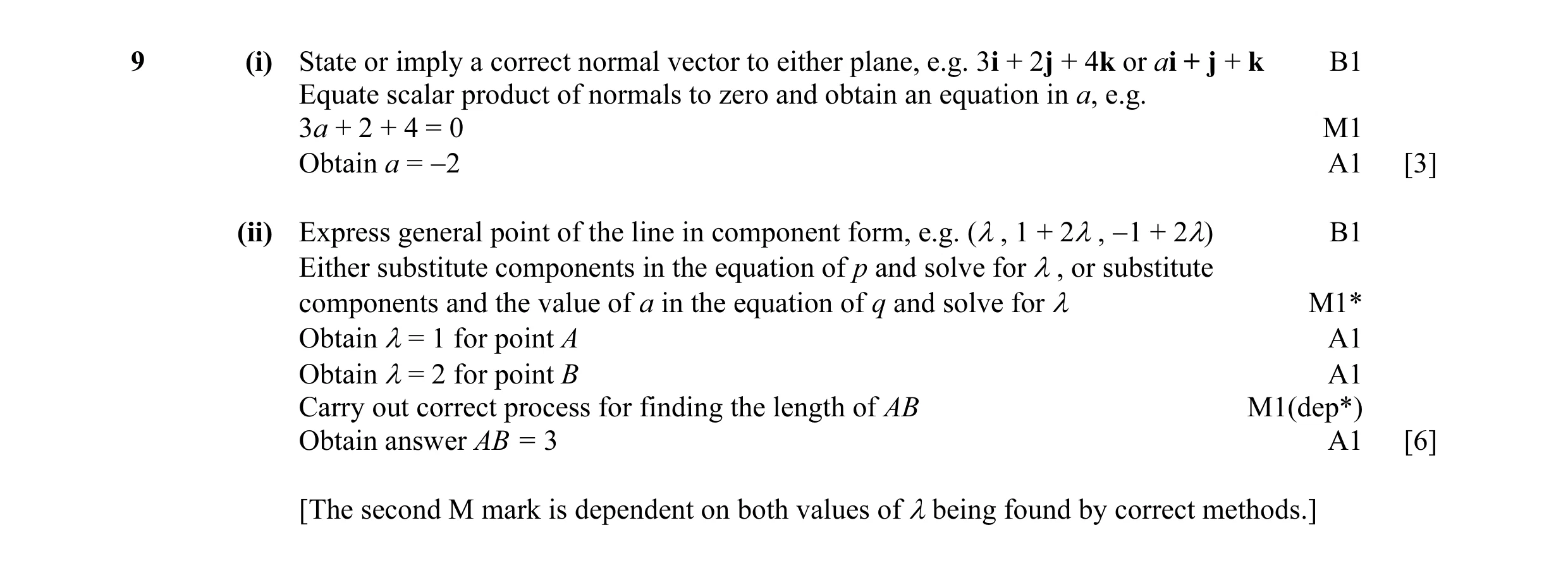 Mark scheme for question 9