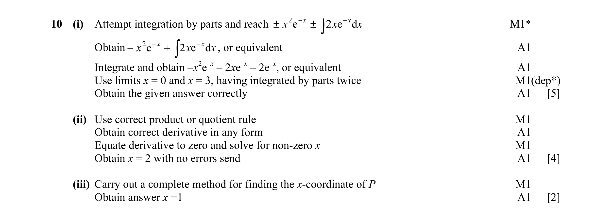 Mark scheme for question 7