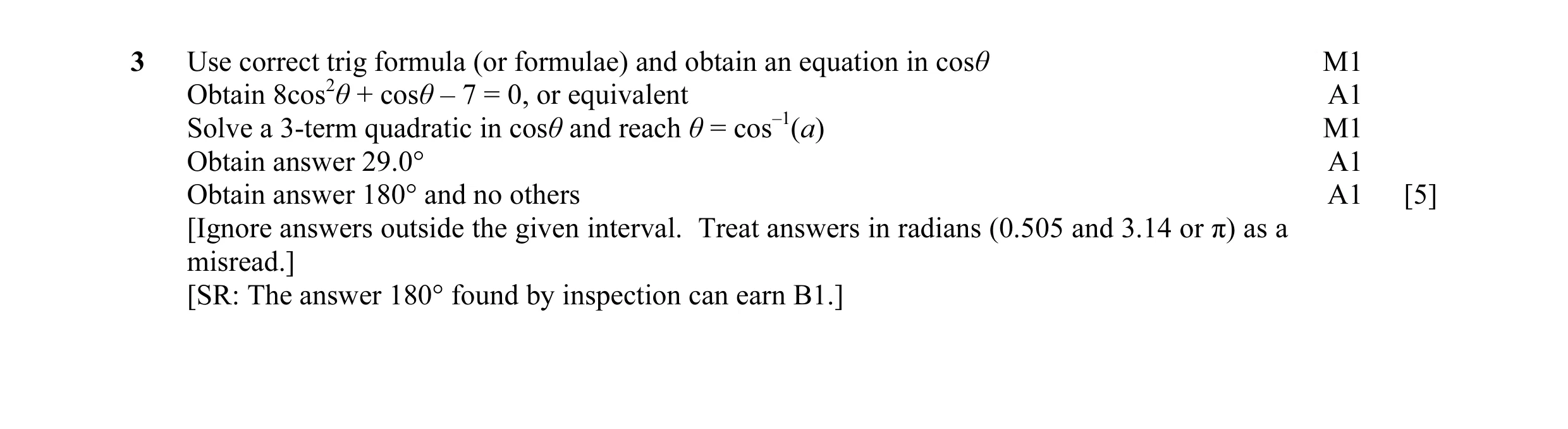 Mark scheme for question 22