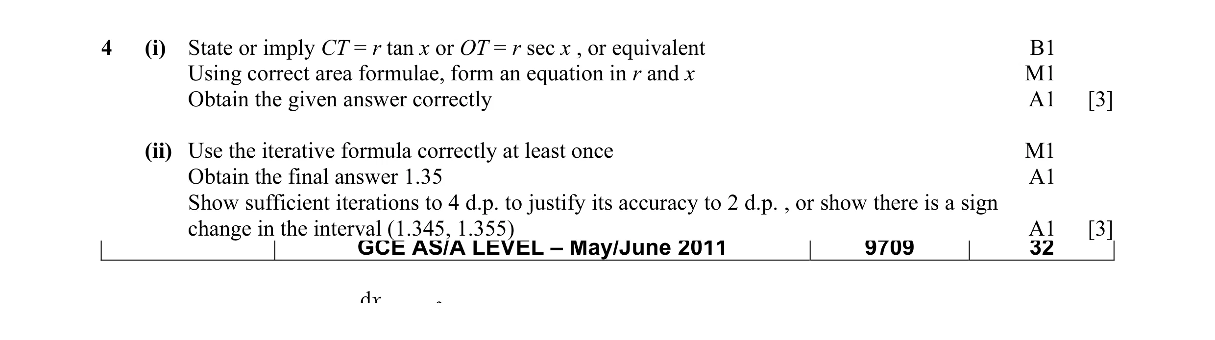 Mark scheme for question 16
