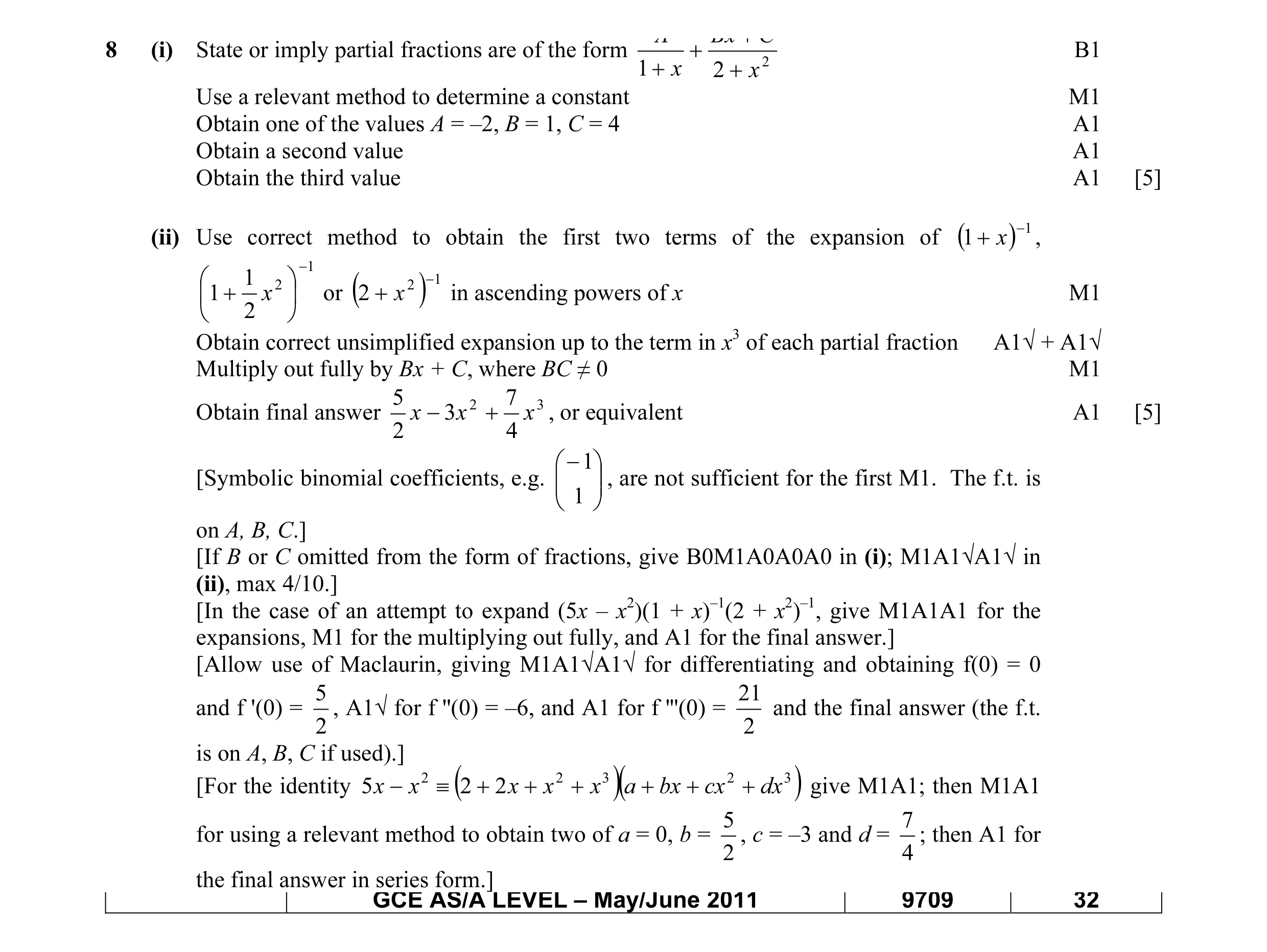 Mark scheme for question 12