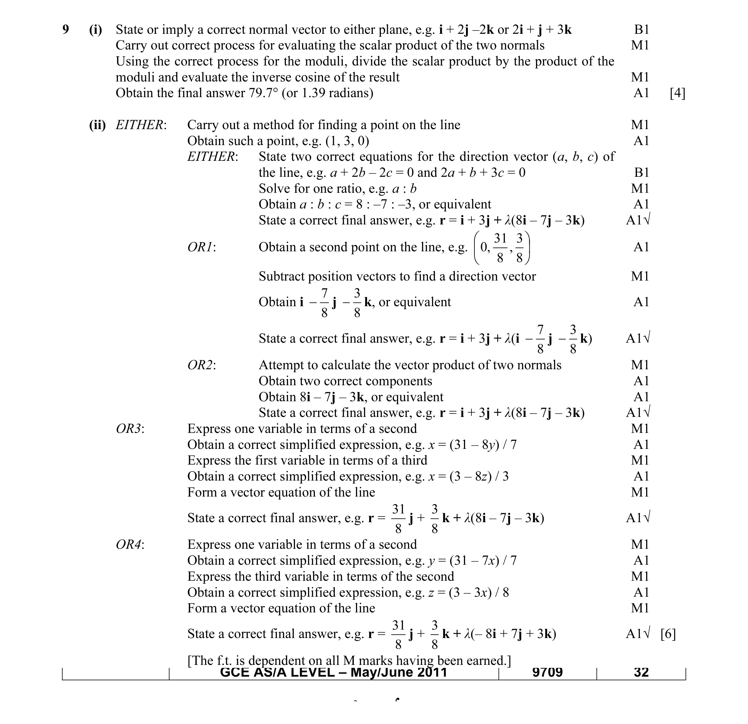 Mark scheme for question 7