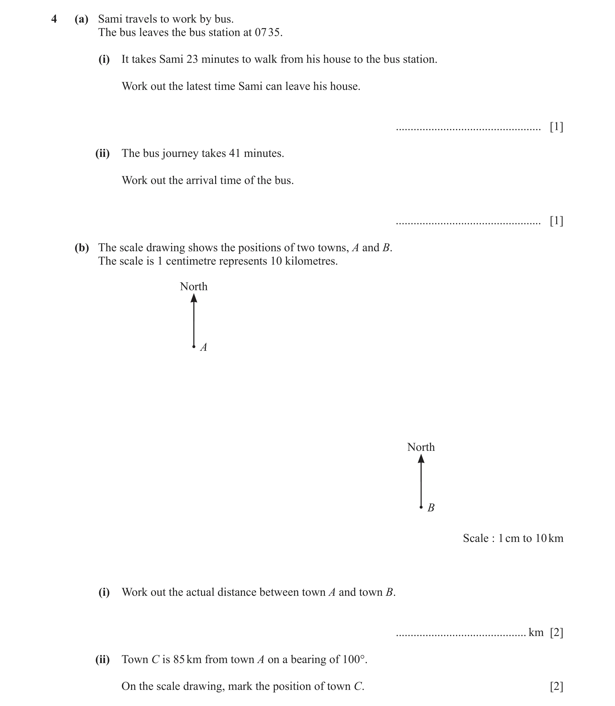 Question 49: (a) Sami travels to work by bus. The bus leaves the bus station at 07 35. (i) It takes Sami 23 minutes to walk from his house to the bus st…