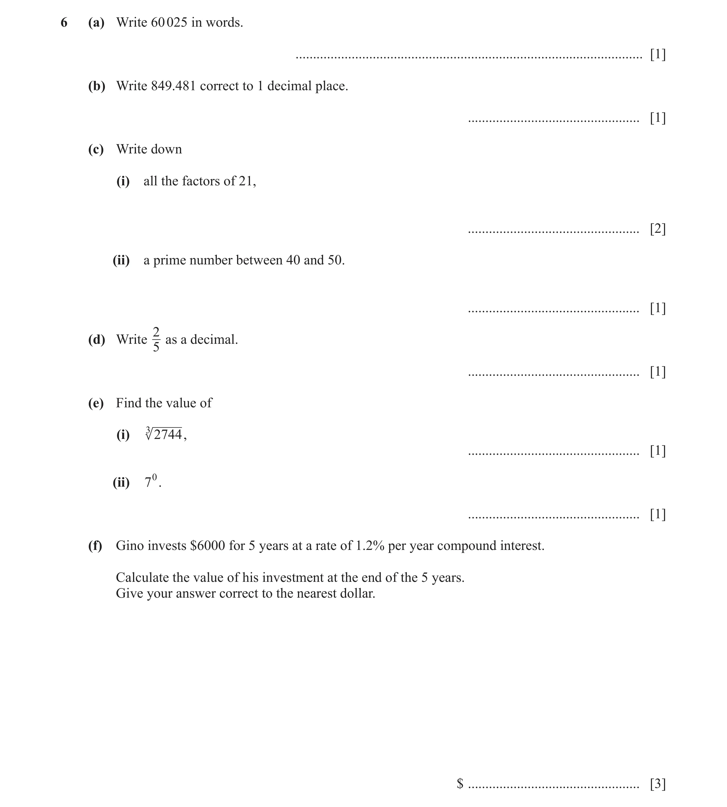 Question 67: (a) Write 60 025 in words. ................................................................................................... [1] (b) Writ…