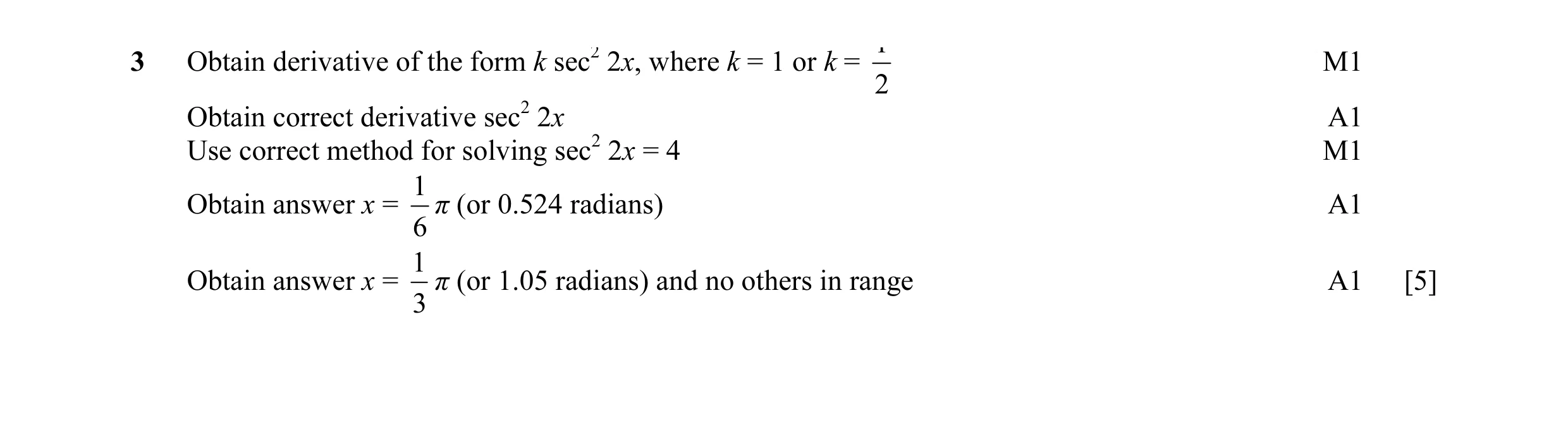 Mark scheme for question 25