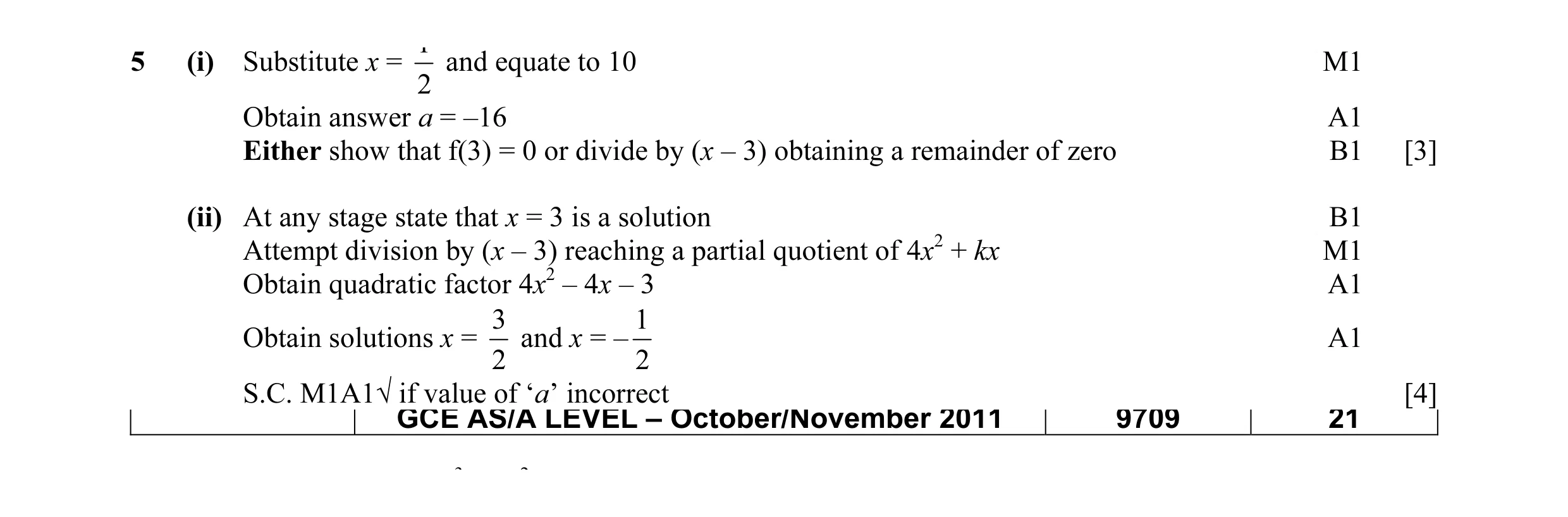 Mark scheme for question 28