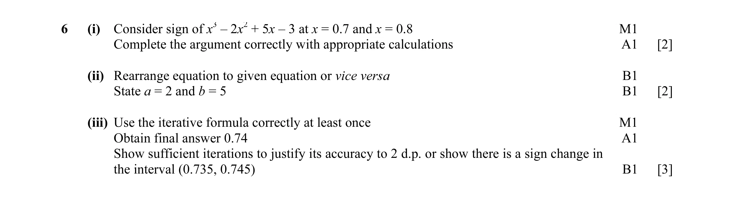 Mark scheme for question 16