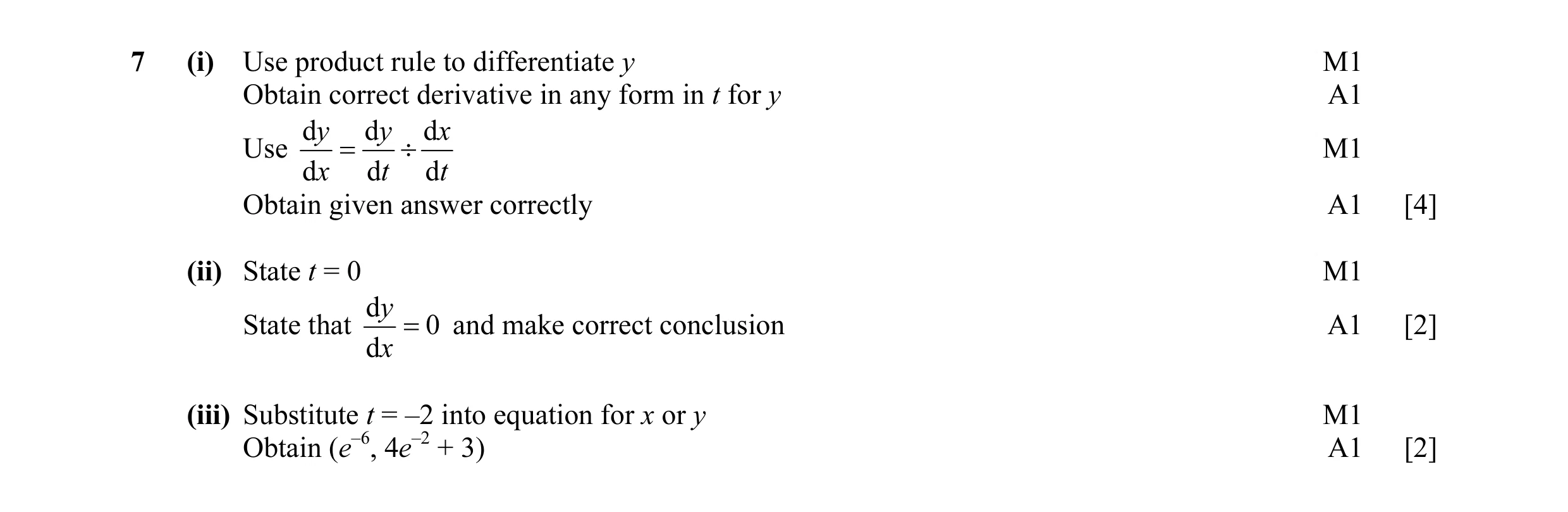 Mark scheme for question 9