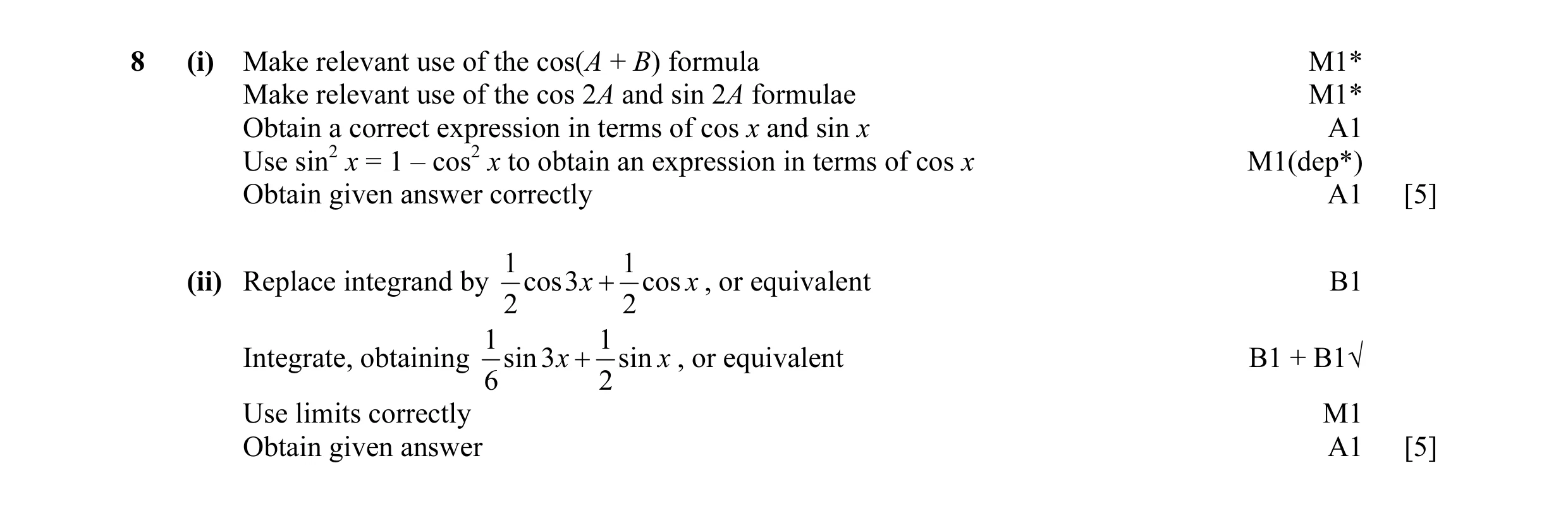 Mark scheme for question 5