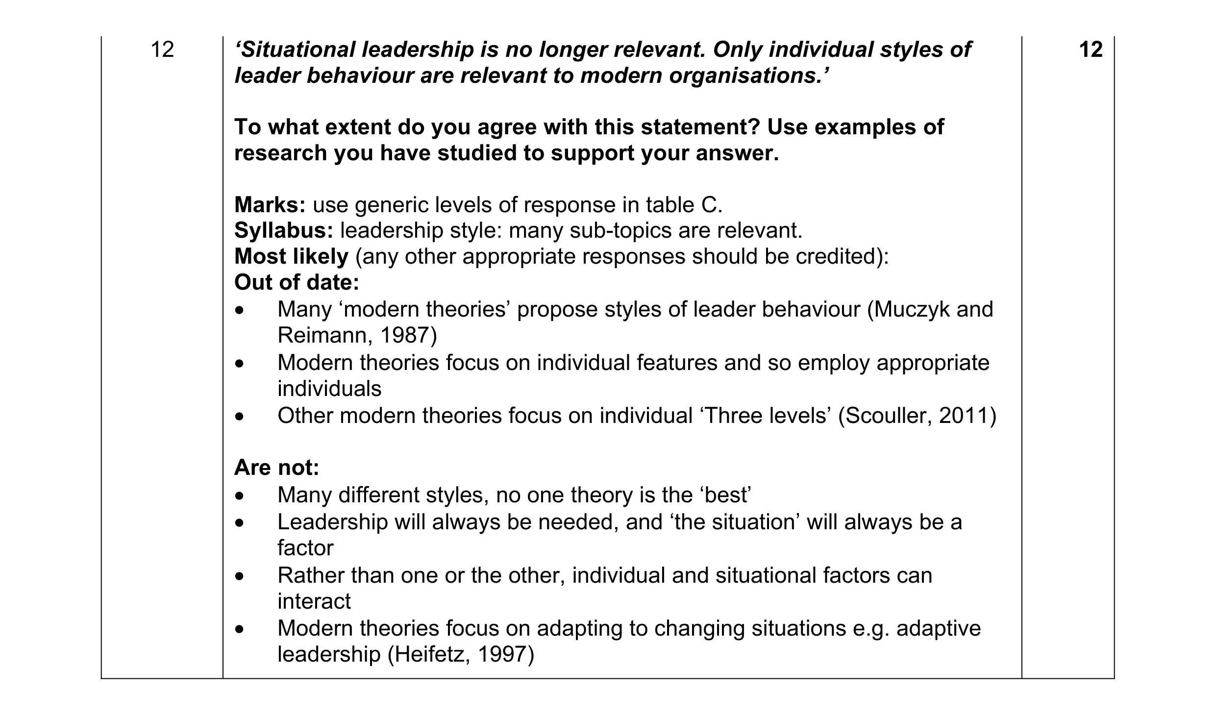 Mark scheme for question 16