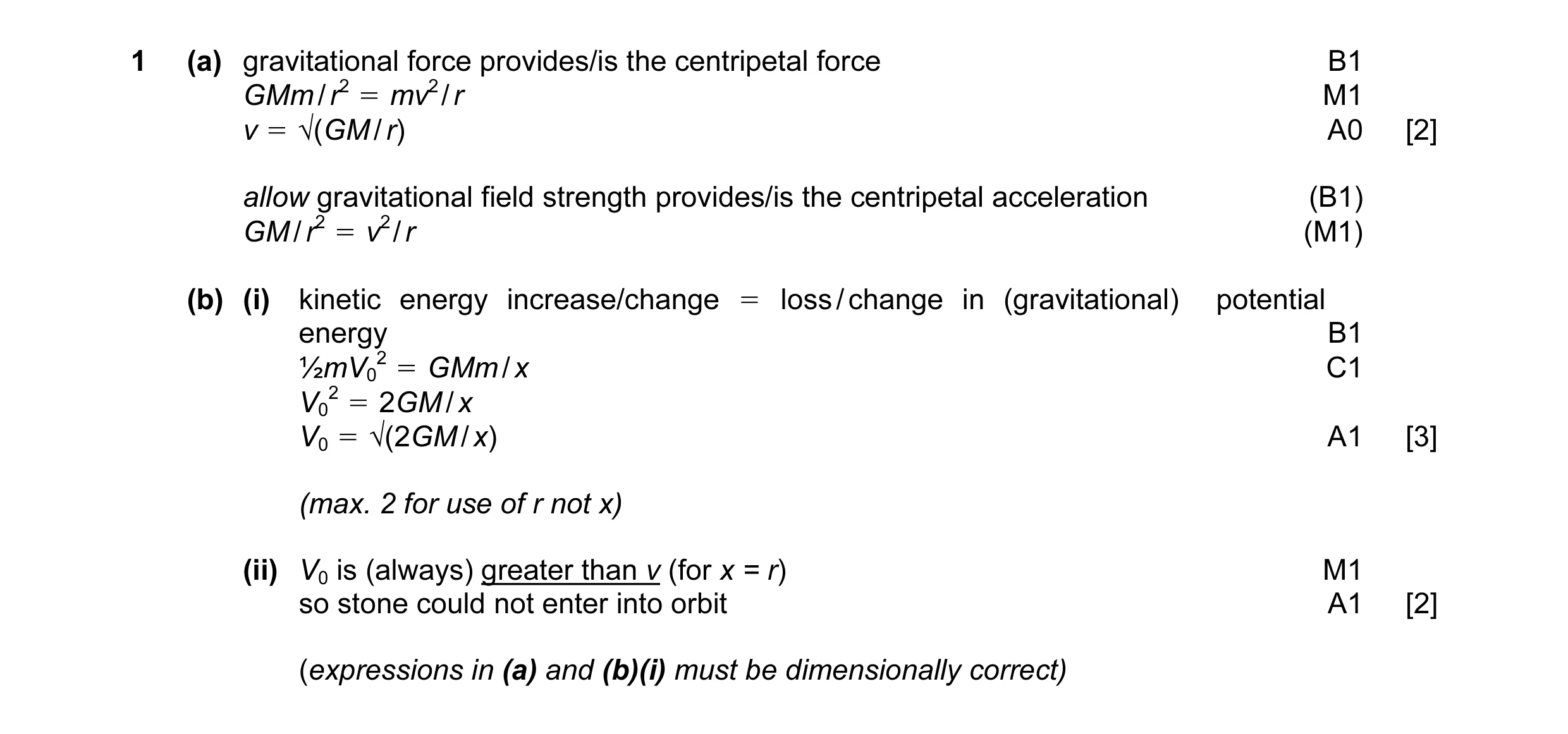 Mark scheme for question 13