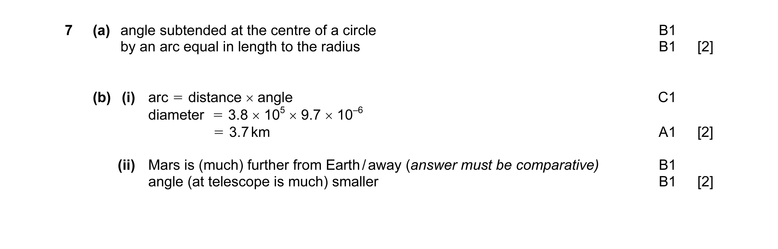 Mark scheme for question 12