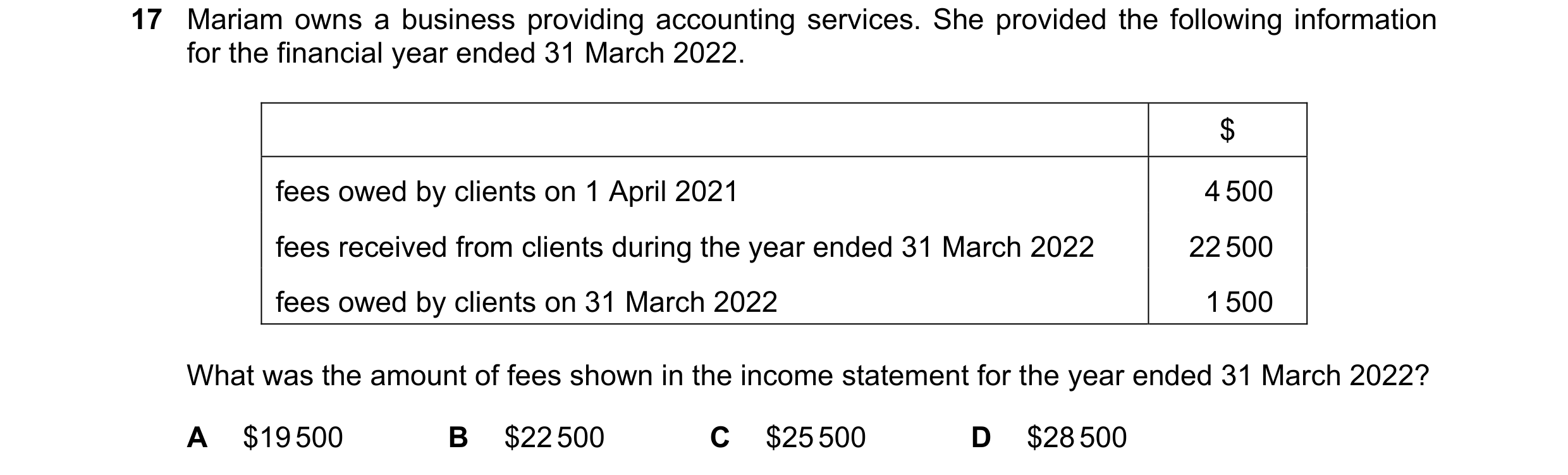 Question 33: Mariam owns a business providing accounting services. She provided the following information for the financial year ended 31 March 2022. $ …