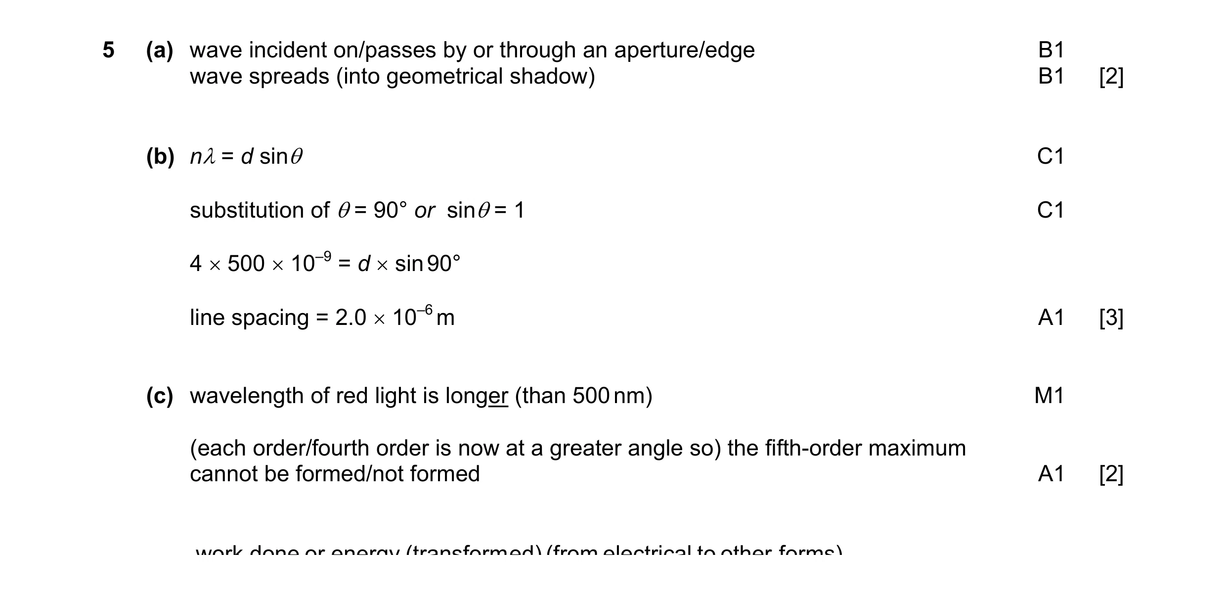Mark scheme for question 9