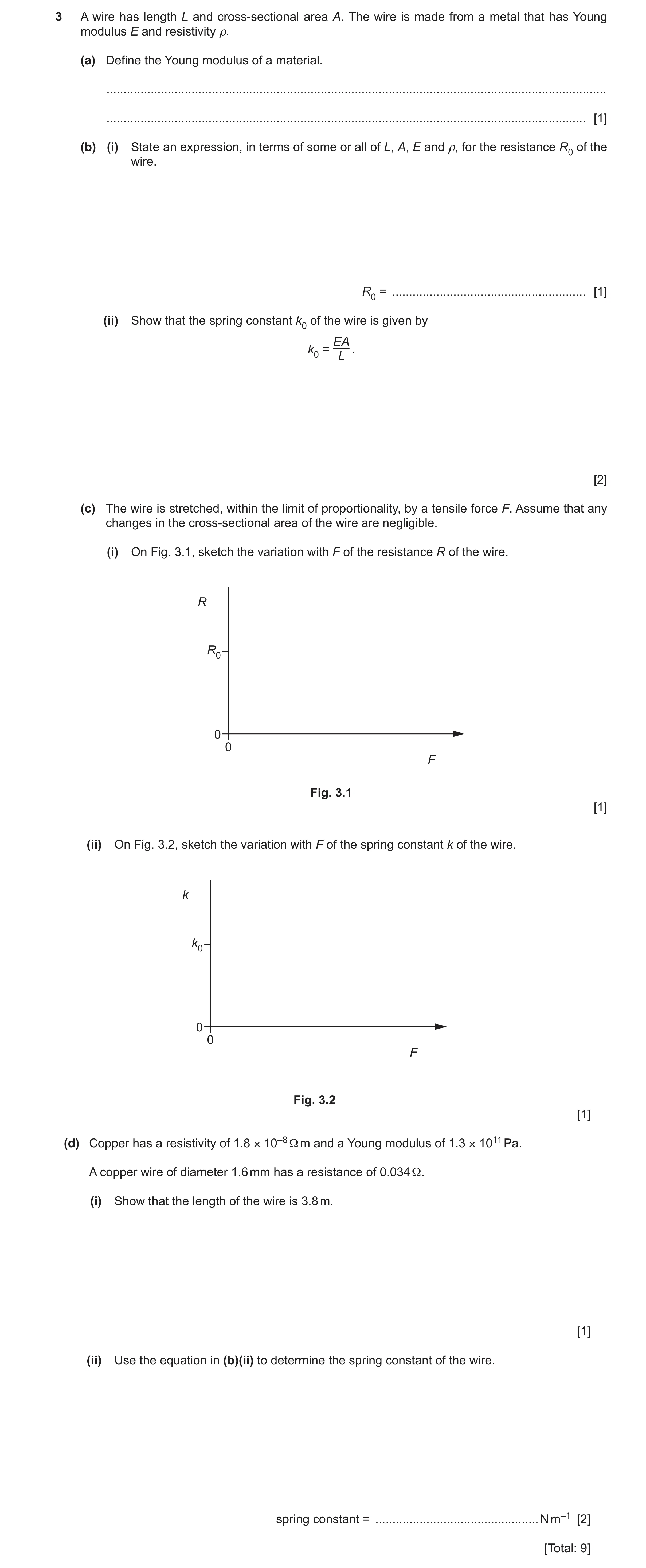 Question 25: A wire has length L and cross-sectional area A. The wire is made from a metal that has Young modulus E and resistivity ρ. (a) Define the Yo…