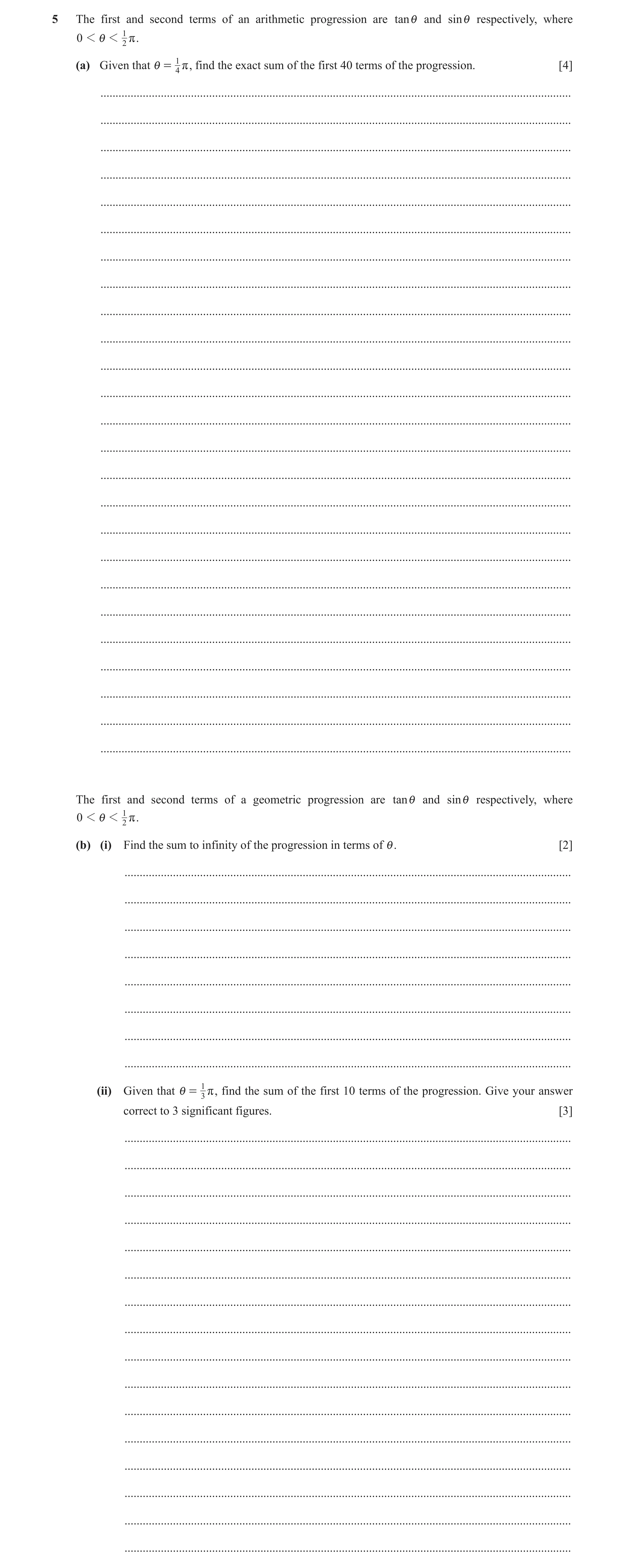Question 108: The first and second terms of an arithmetic progression are tan i and sin i respectively, where r . 0 1 i 1 12 r , find the exact sum of th…