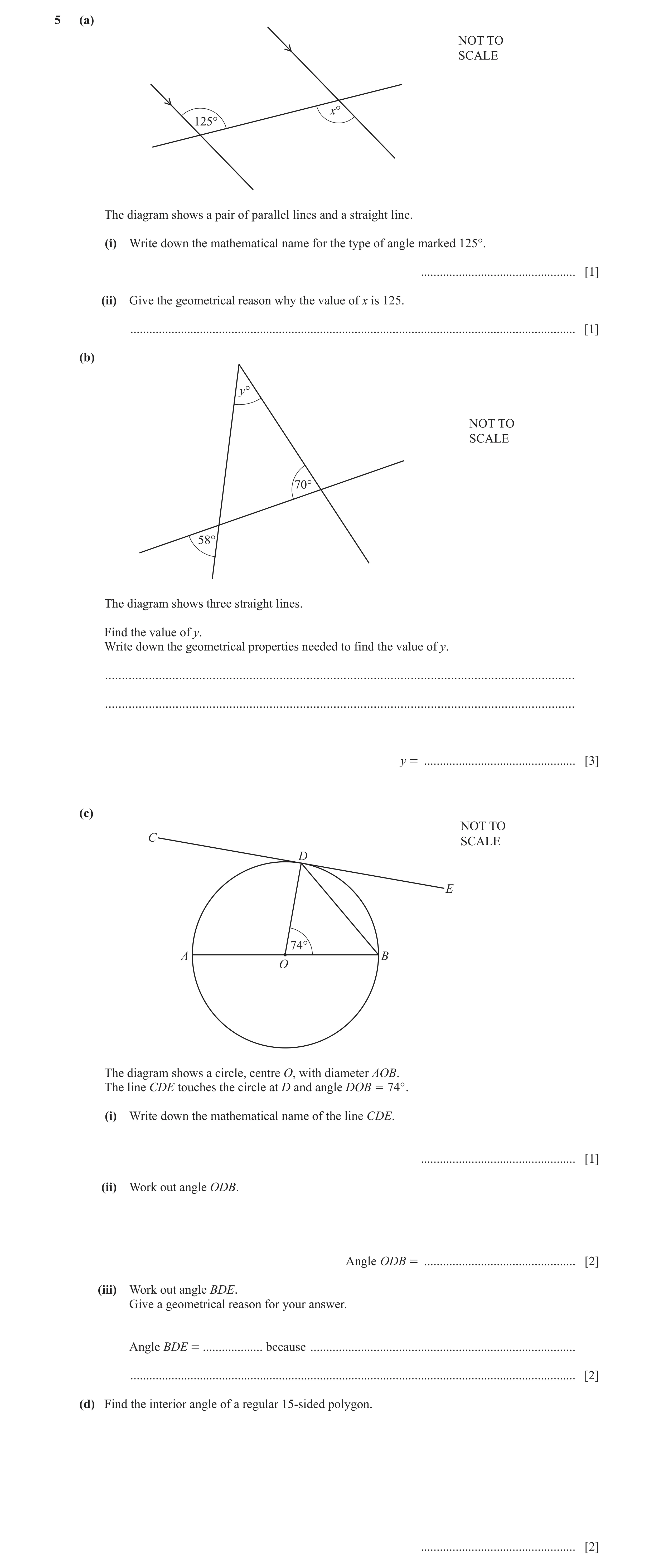 Question 96: (a) NOT TO SCALE x° 125° The diagram shows a pair of parallel lines and a straight line. (i) Write down the mathematical name for the type …