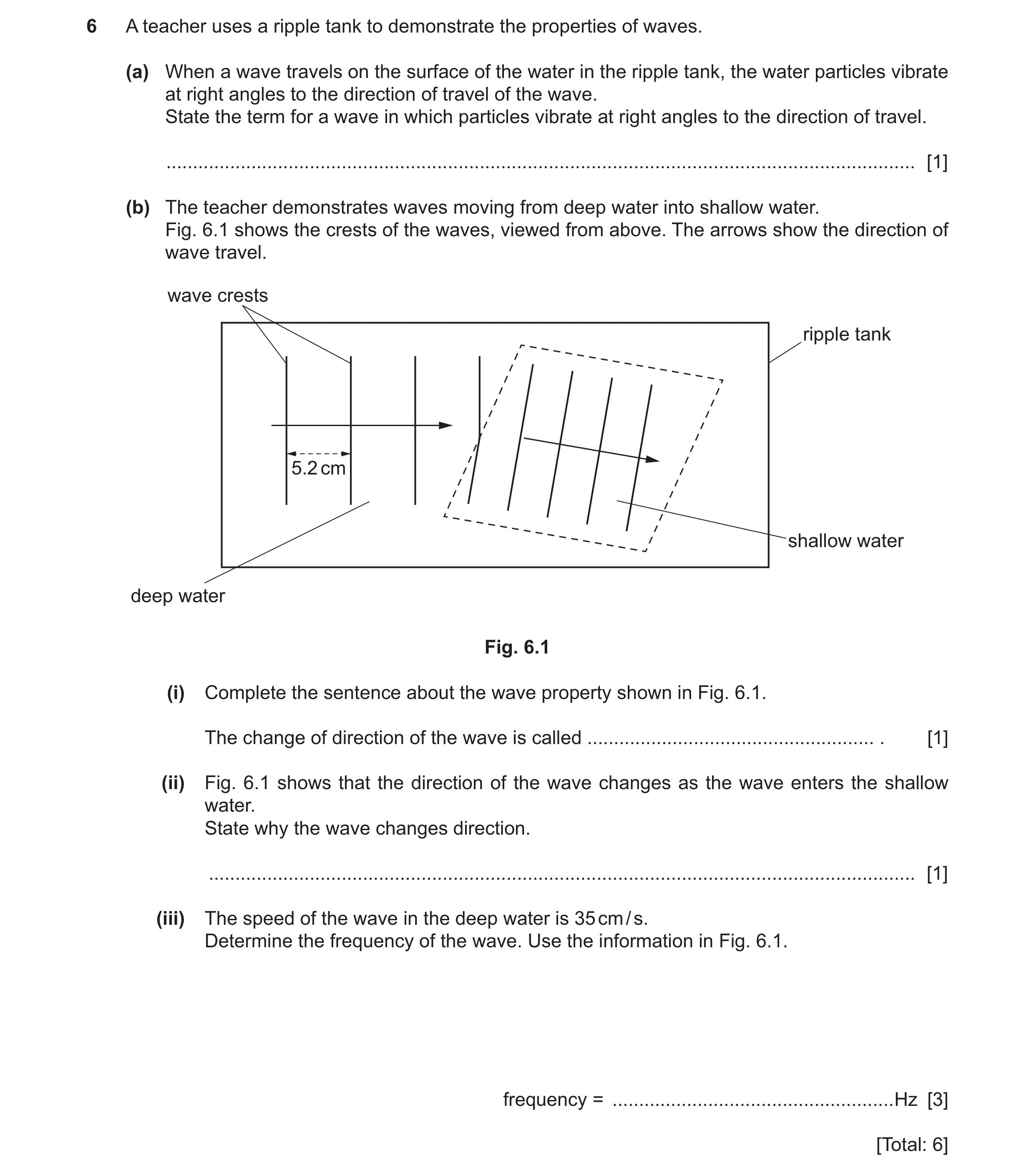 Question 30: A teacher uses a ripple tank to demonstrate the properties of waves. (a) When a wave travels on the surface of the water in the ripple tank…