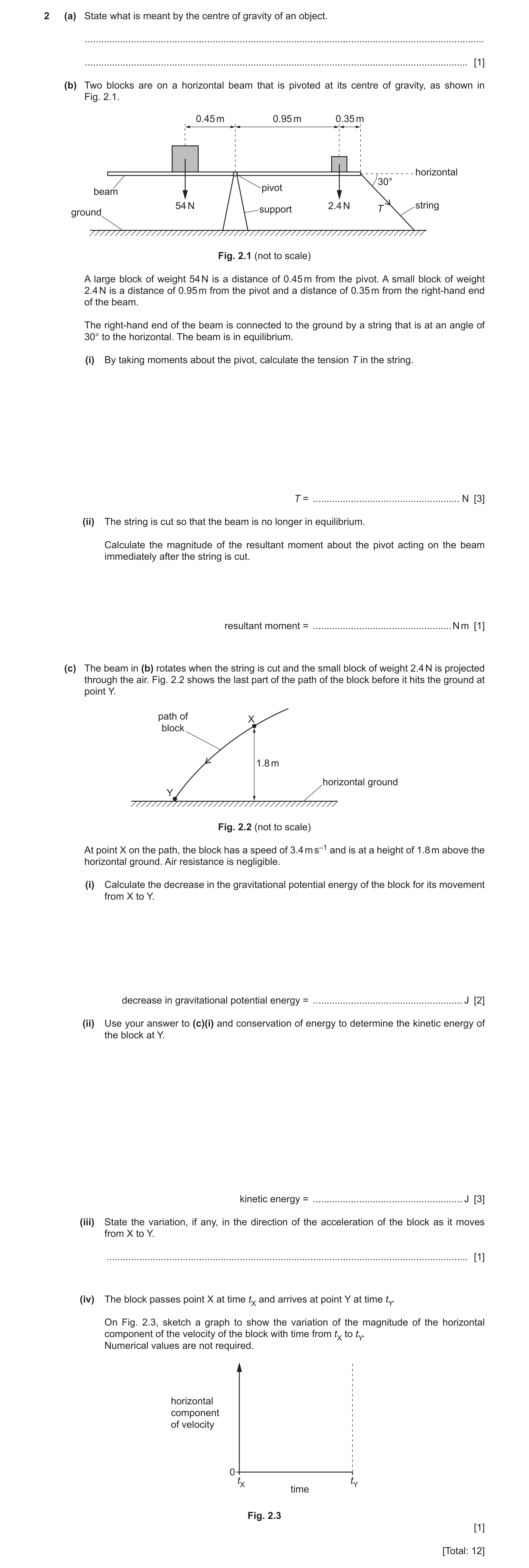 Question 19: (a) State what is meant by the centre of gravity of an object. ............................................................................…